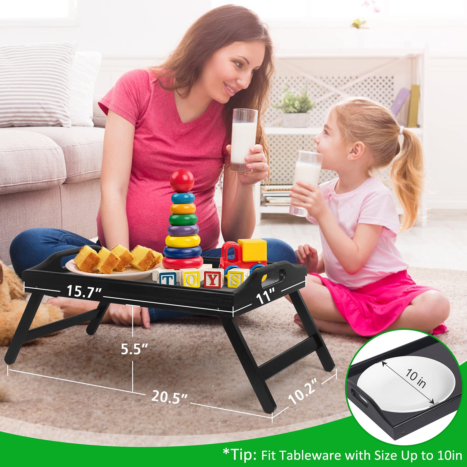 Bed Tray Table Folding Legs With Handles Breakfast Food Tray For Sofa,Bed,Eating,Drawing,Platters Serving Lap Desk Snack Tray(Bl