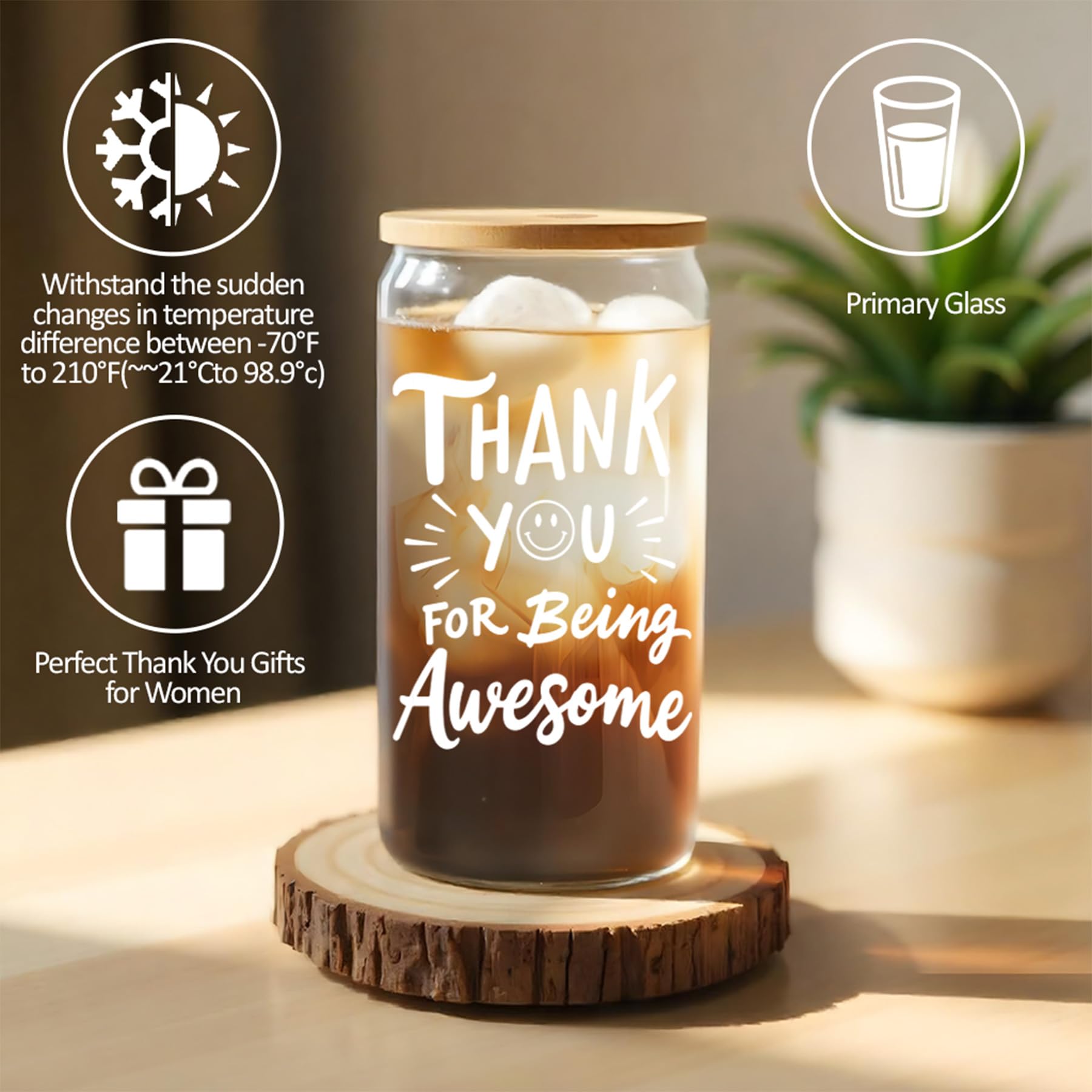 LUICONMO Thank You Gifts for Women, Appreciation Gifts for Coworkers Teacher with 16oz Thank You for Being Awesome Glass, Employ