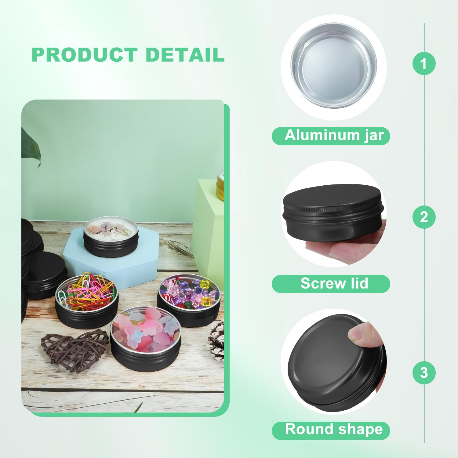 Yq 60 Pack 2 Oz Tins With Lids, Salve Tins Round Aluminum Tin With Lids, 2Oz Tin Cans With Label Refillable Metal Tins With Lids