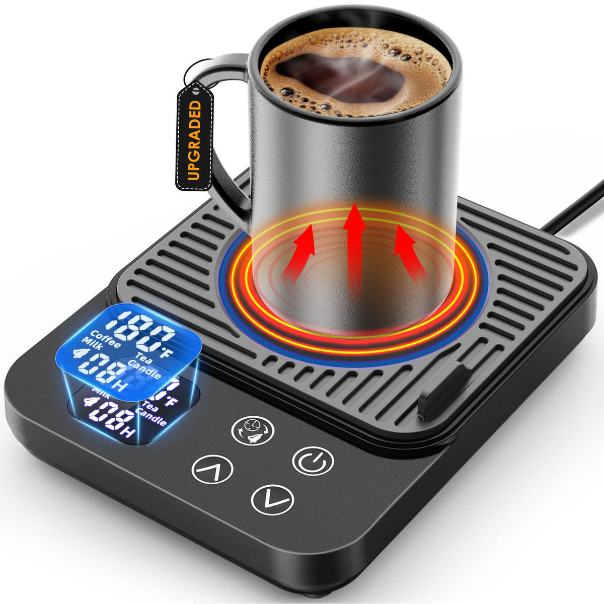 Mug Warmer, Coffee Warmer For Desk With 1-12H Auto Shut Off, 4 Temp Settings, 36W Faster Heating Cup Warmer For Coffee Beverage
