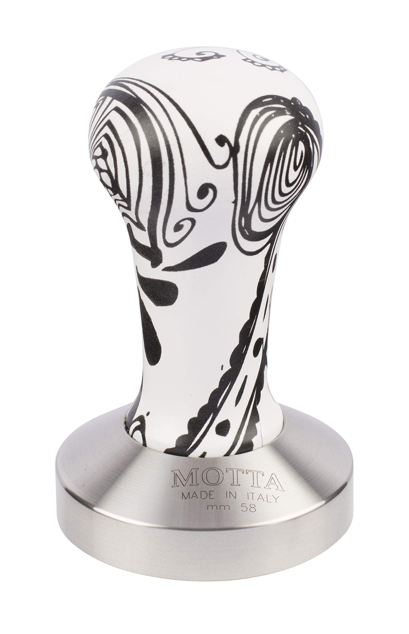 Metallurgica Motta 58 Mm Premium Black And White Coffee-Espresso Tamper With Flat Stainless Steel Base, Made In Italy