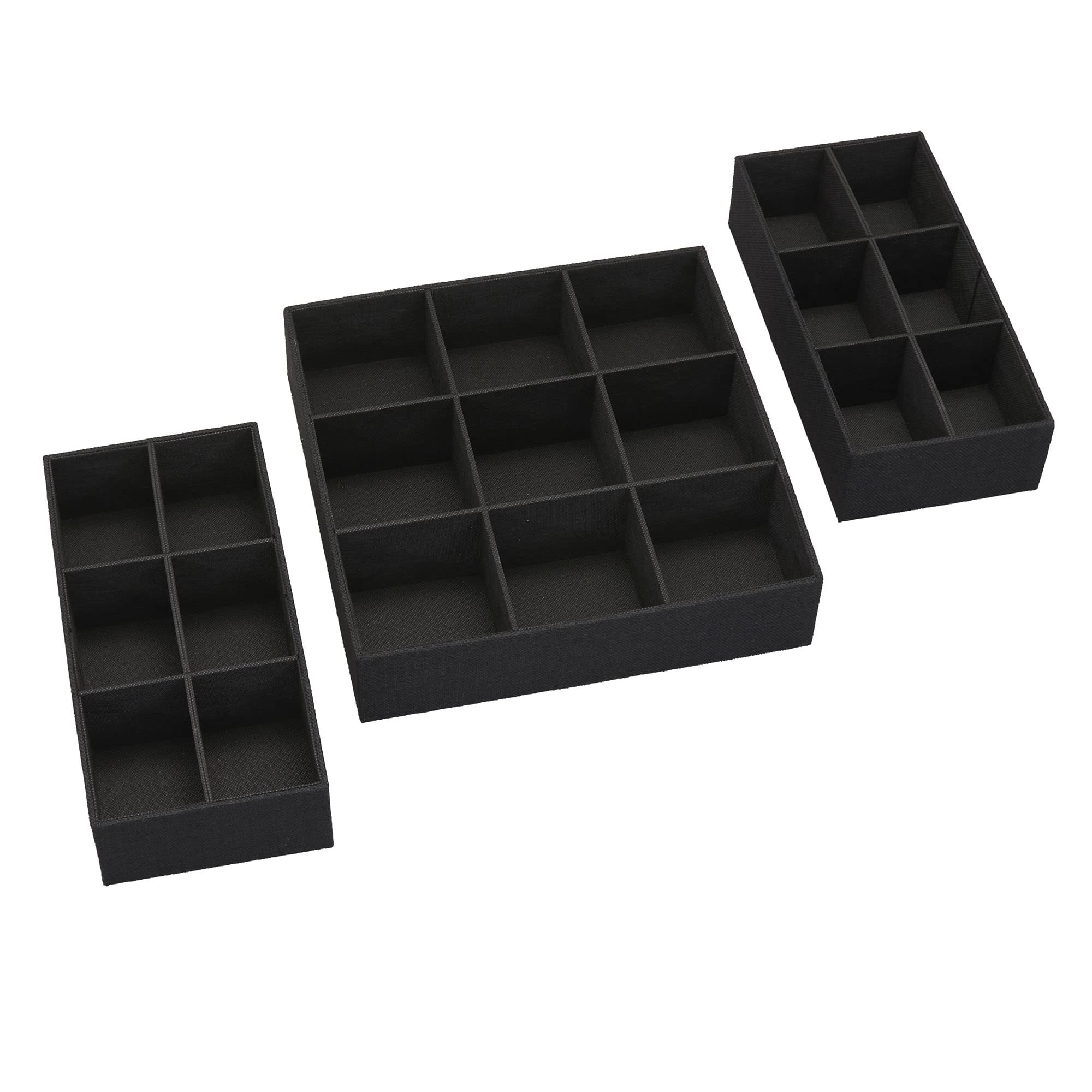 Household Essentials 3Piece Drawer Organizer Starter Set In Customizable Inserts Of Large And Small Trays, Black
