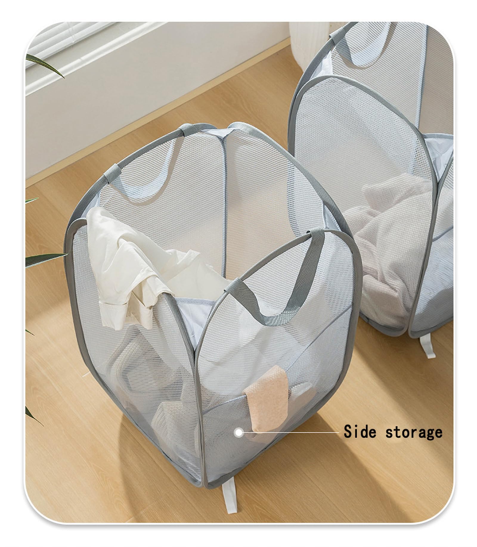 Collapsible Mesh Laundry Basket,Pop Up Laundry Hamper-Easy Storage, Ideal For Home And Travel Use (2 Light Gray)