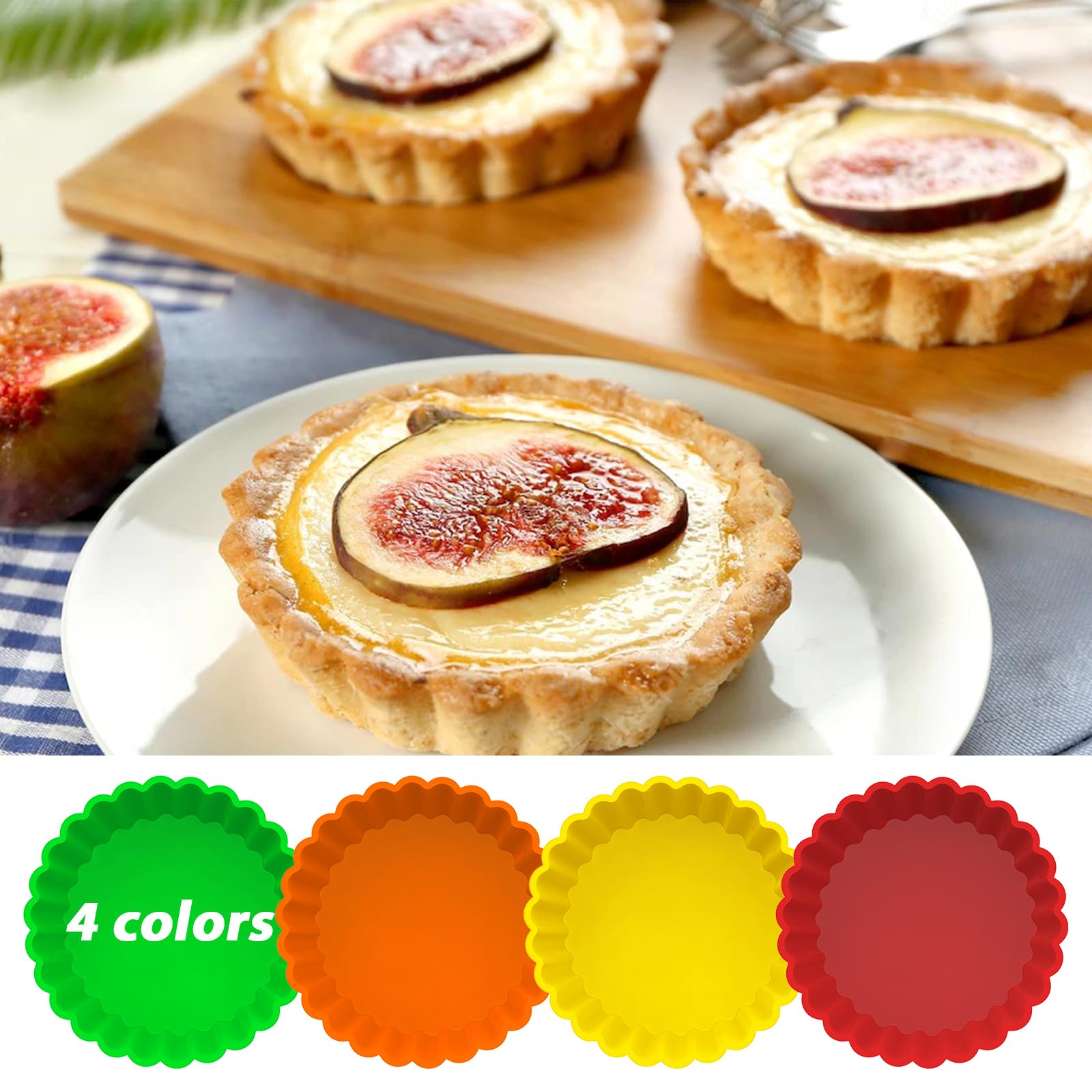 Webake Silicone Mini Tart Pan 4 Inch Non-Stick Mini Quiche Molds Small Pie Baking Pan Tart Molds For Baking, Pack Of 8