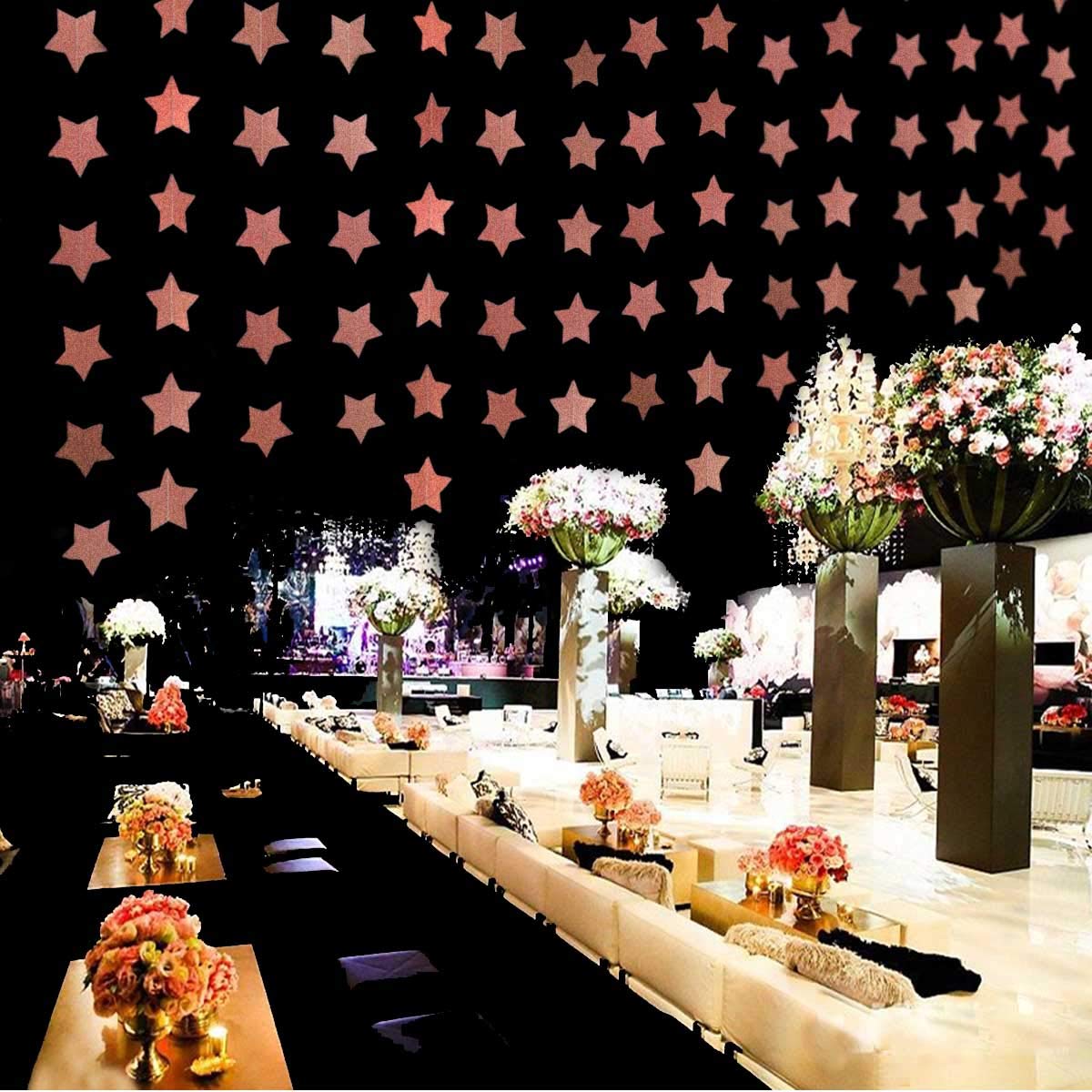 6 Pack Glitter Rose Gold Star Paper Garland Bridal Shower Wedding Bachelorette Party Birthday Party Bunting Banner Hanging Decor