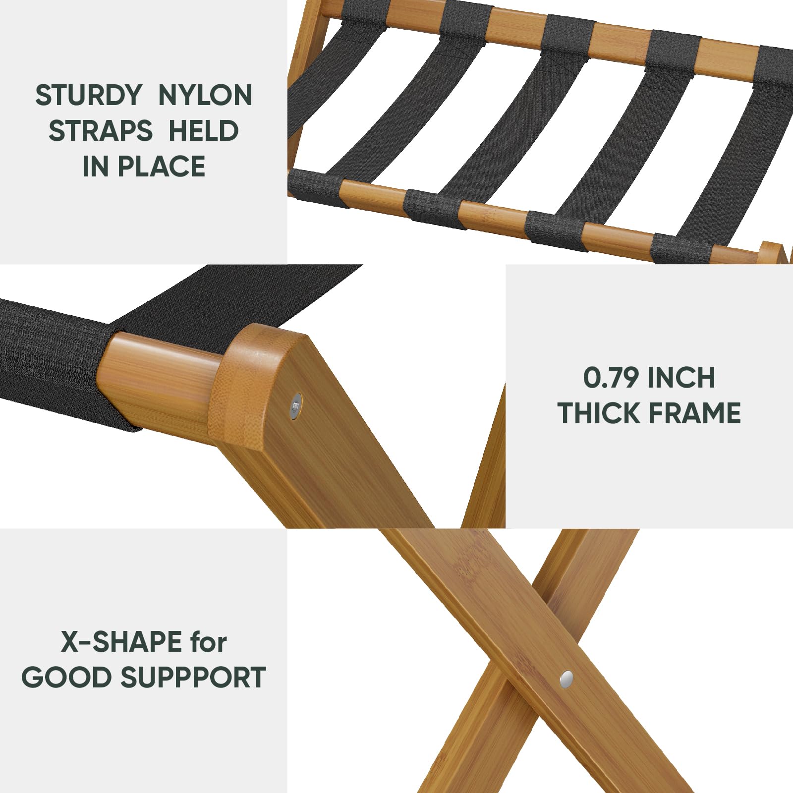 Smart Fendee 2 Pack Luggage Rack, Folding Luggage Rack For Guest Room, Walnut Bamboo Suitcase Stand Holds Up To 131 Lb, Luggage