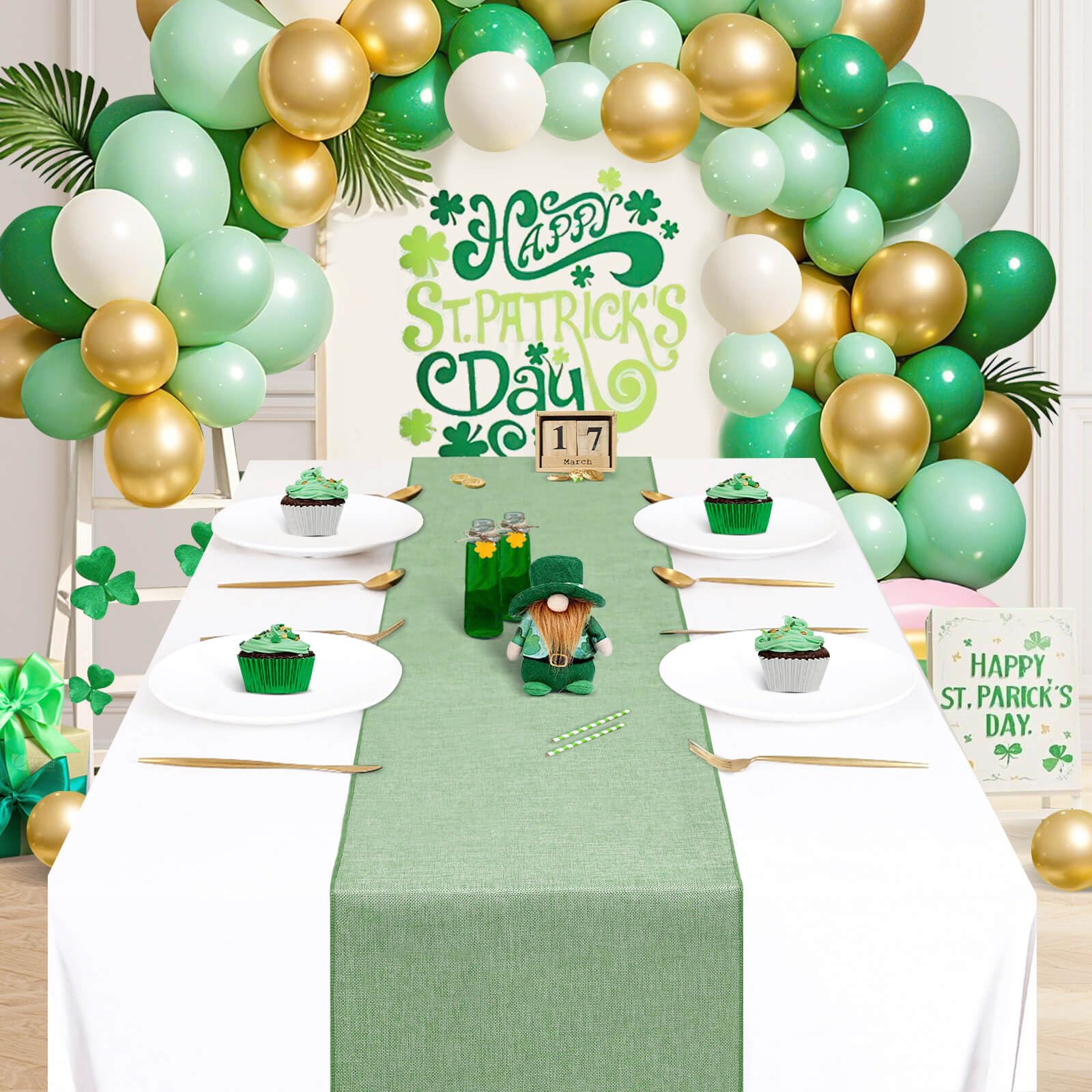 Burlap Table Runner 12X84Inch Linen St Patrick'S Day Table Runner Wedding Ornament Extra Long Burlap Roll Linens Light Green Cou