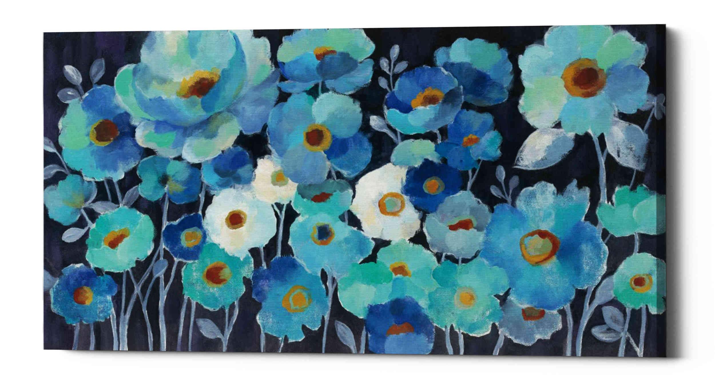 Epic Graffiti 'Indigo Flowers' By Silvia Vassileva, Canvas Wall Art, 12''X24''