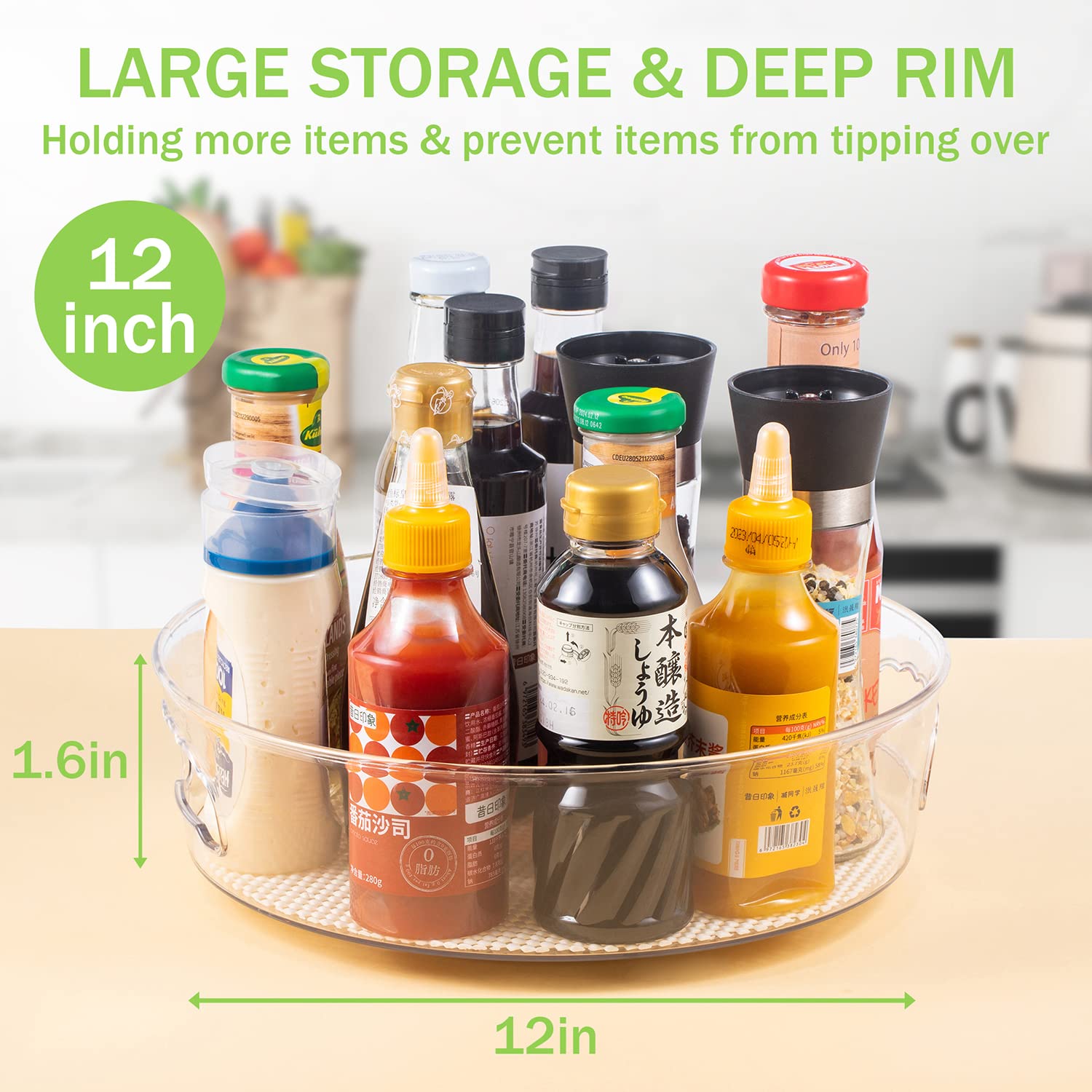 3 Pack Lazy Susan Organizer For Pantry Storage With Non-Skid Liner, 12'' Clear Rotating Lazy Susan Turntable For Coner Cabinet,