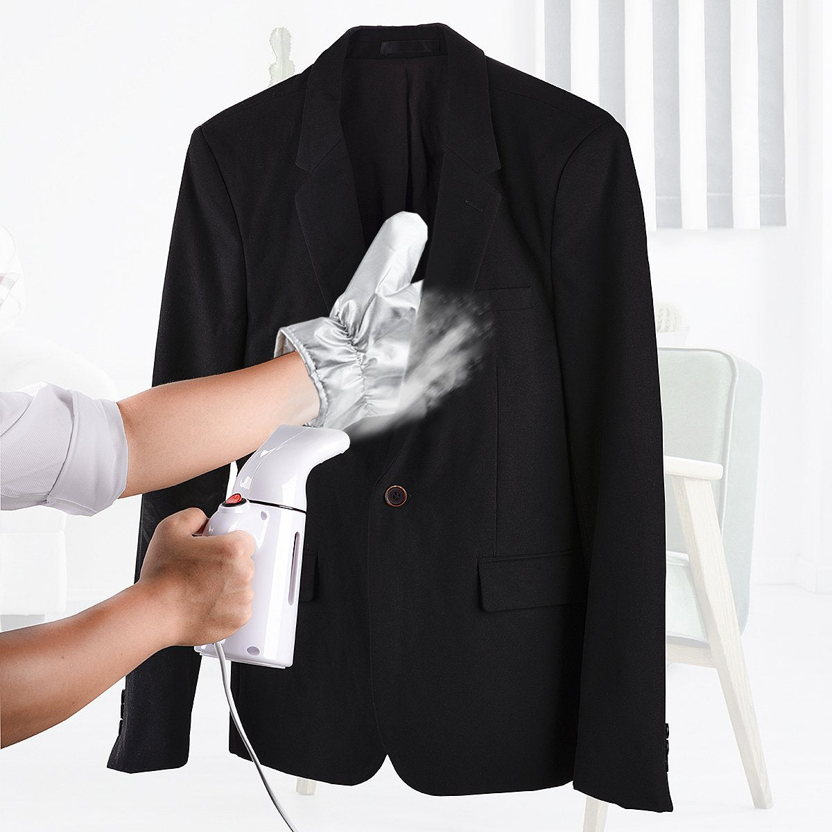 Tingtio Upgraded Garment Steamer Ironing Gloves Mitt Flexible Anti Steam Gloves Durable Heat Resistant Waterproof Protective Ironing Glove for Garment Steamer Silver for Clothes Steamer -1 Pair