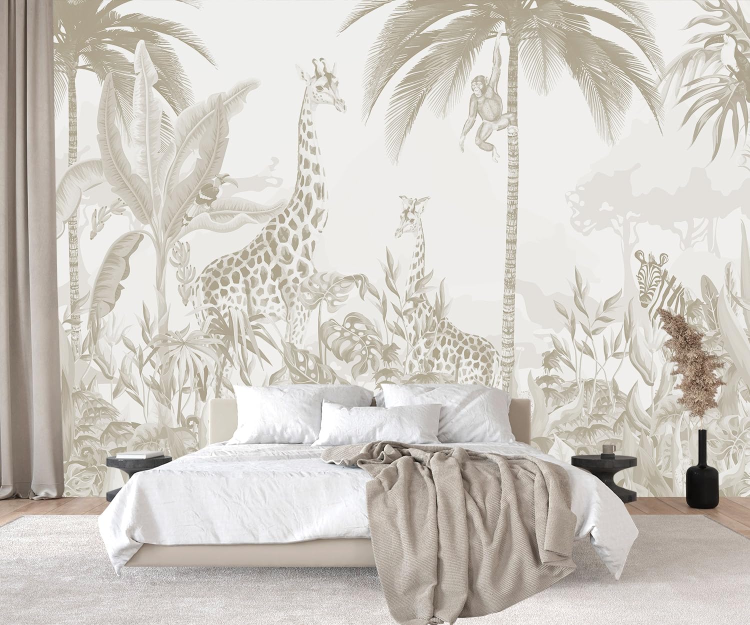 PYFFYP- Safari Jungle Peel and Stick Wallpaper Tropical self-Adhesive murals for Nursery