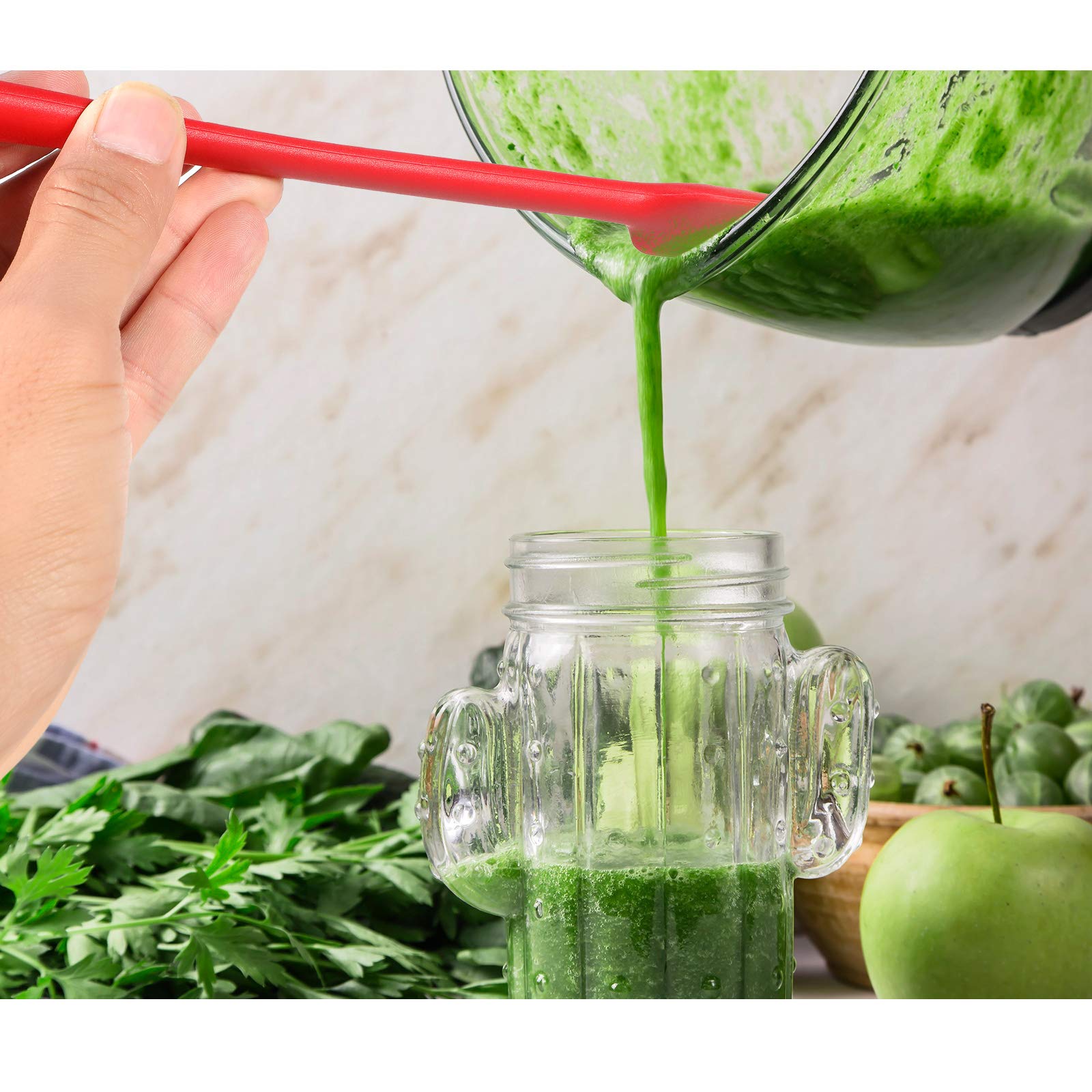 Long Handle Silicone Jar Spatula Kitchen Scraper Spatula Non-Stick Rubber Scraper Silicone Scraper For Jars, Smoothies, Blenders