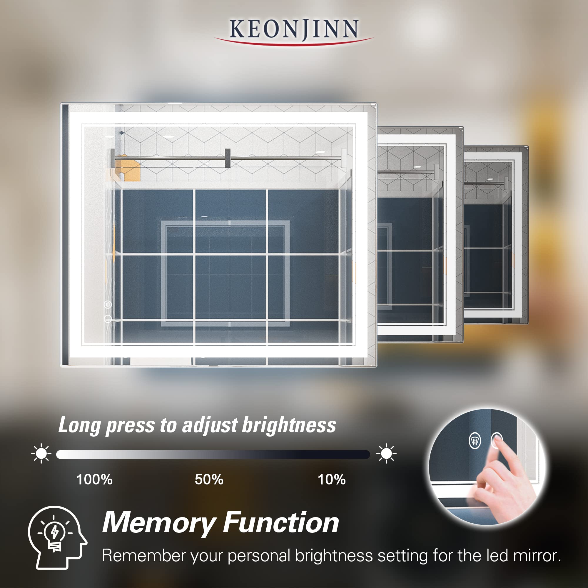 Keonjinn LED Bathroom Mirror  Lighted Bathroom Mirror with Lights  30 x 36 Inch LED Vanity Mirror  Wall Mounted Anti-Fog Dimmable Frameless Frontlit Makeup Mirror  IP54  6000K(Horizontal/Vertical)