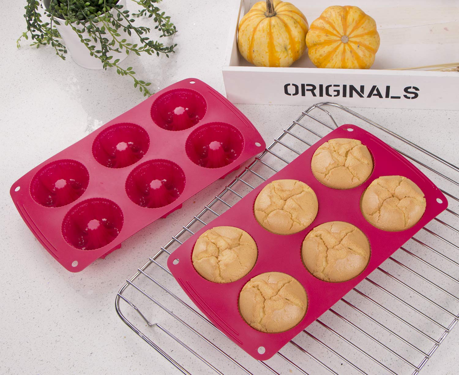 Webake Fancy Fluted Tube Cake Pan Non-Stick Silicone Mini Tube Cake Baking Pan Kugelhopf Cake Mold Pack Of 2