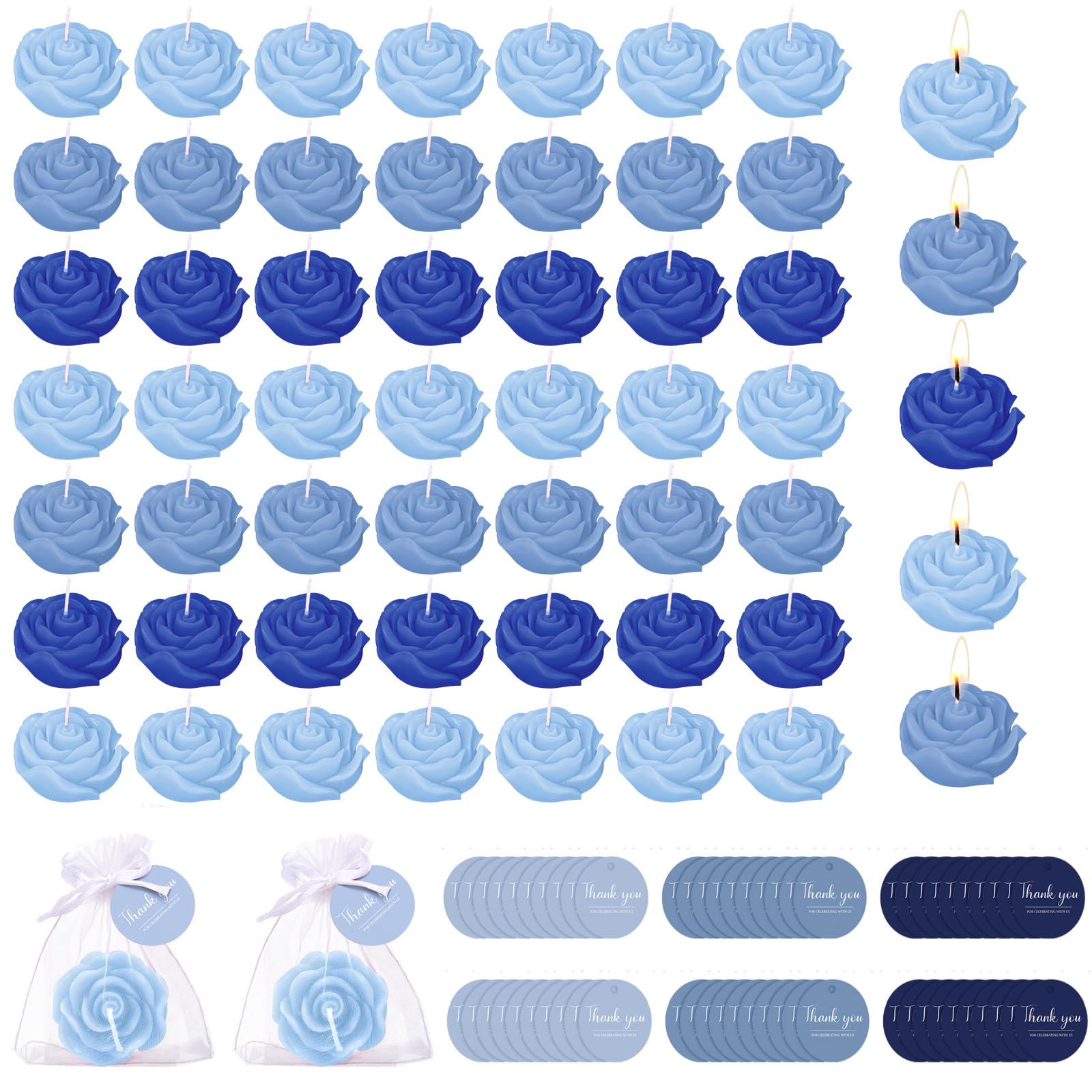 Treela 50 Set Flower Candles Wedding Favor for Guests Mini Blue Rose Shaped Tealight Candles for Return Gift Wedding Birthday Br