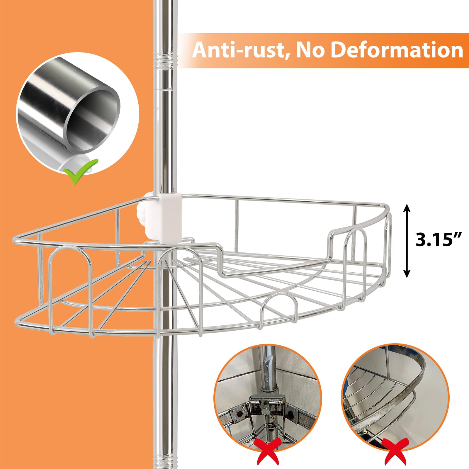 Yeyebest 39-125 Inch Rustproof Shower Caddy Corner For Bathroom, Bathtub Storage Organizer With 4 Adjustable Baskets, Sliver