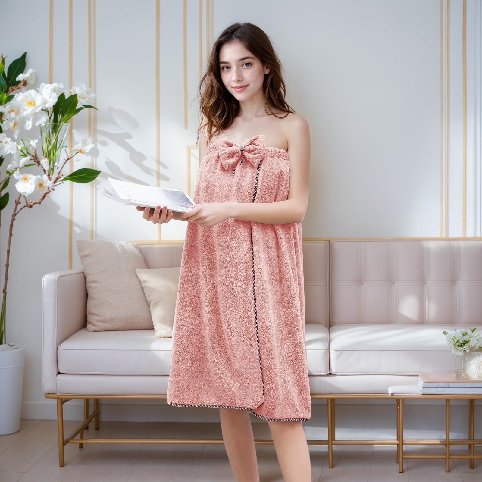 GOSCHE Towel Wrap for Women  Adjustable Shower Wrap Towel with Home Hotel Bath Towel Nightgown for Sauna Beach Pool Gym Travel - Pink