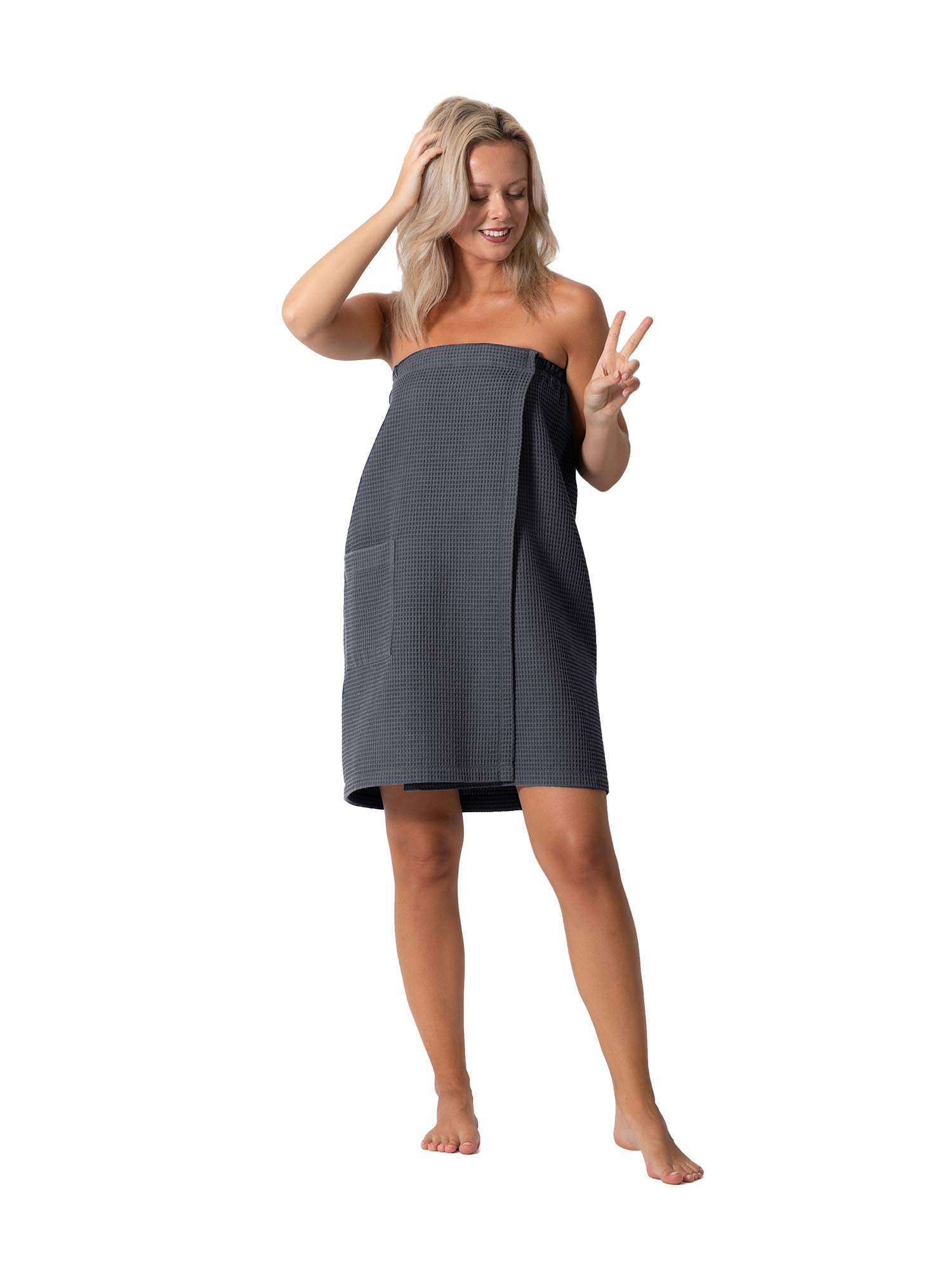 Robe Direct Quick Dry, Lightweight Waffle Spa/Bath Wrap with Adjustable Closure & Elastic Top (Dark Gray, XX-Large)