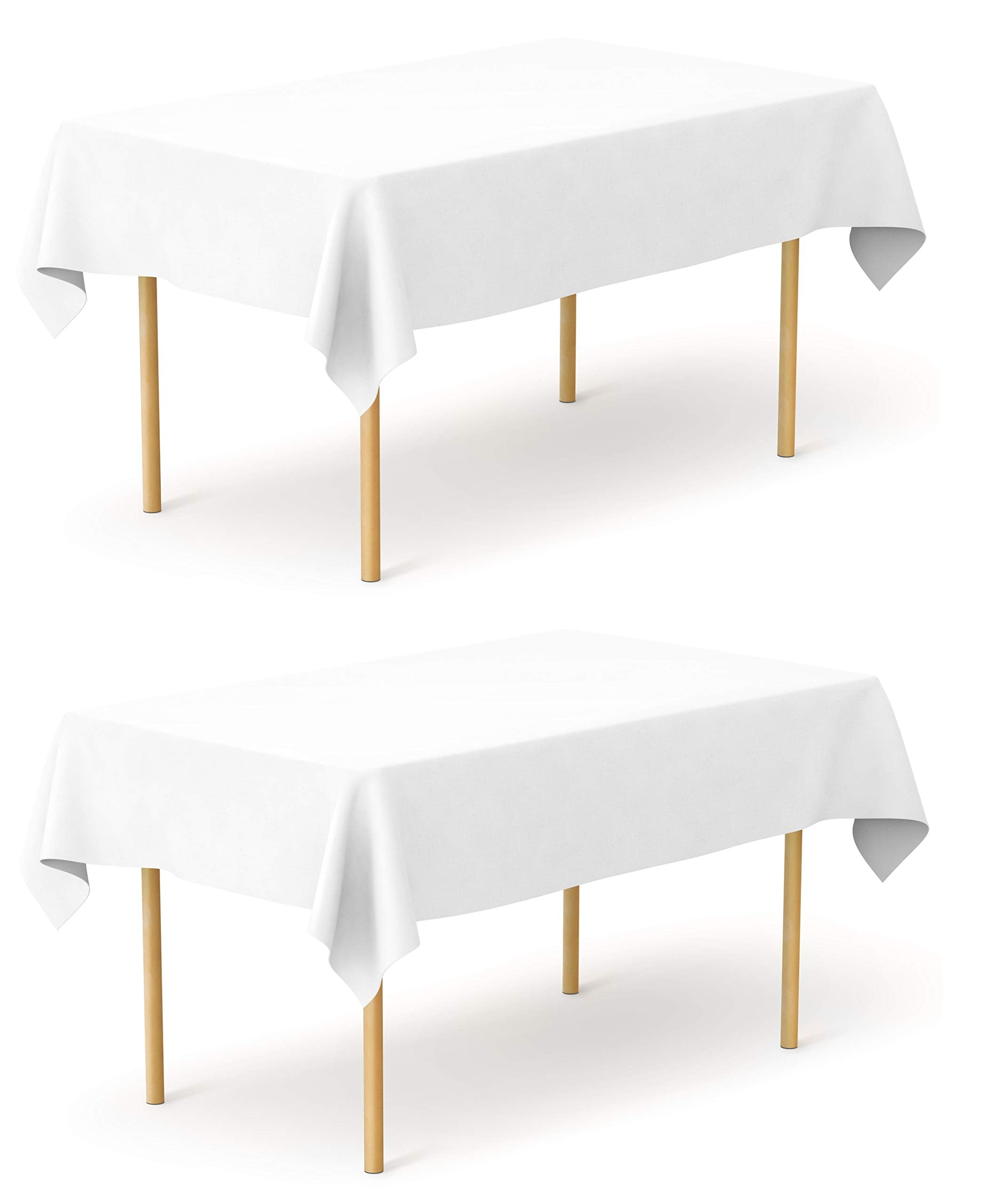 Pomp Pure White 60'' X 102'' Poplin Polyester Tablecloth (2 Pack) | Wrinkle + Stain Resistant Easy Care Premium Fabric | Fits 6F