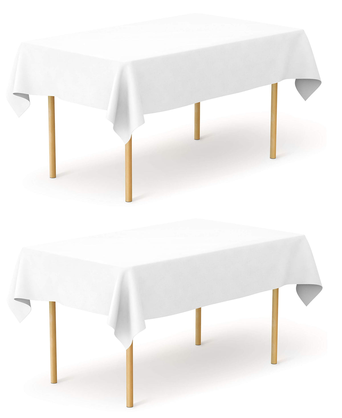 Pomp Pure White 60'' X 102'' Poplin Polyester Tablecloth (2 Pack) | Wrinkle + Stain Resistant Easy Care Premium Fabric | Fits 6F