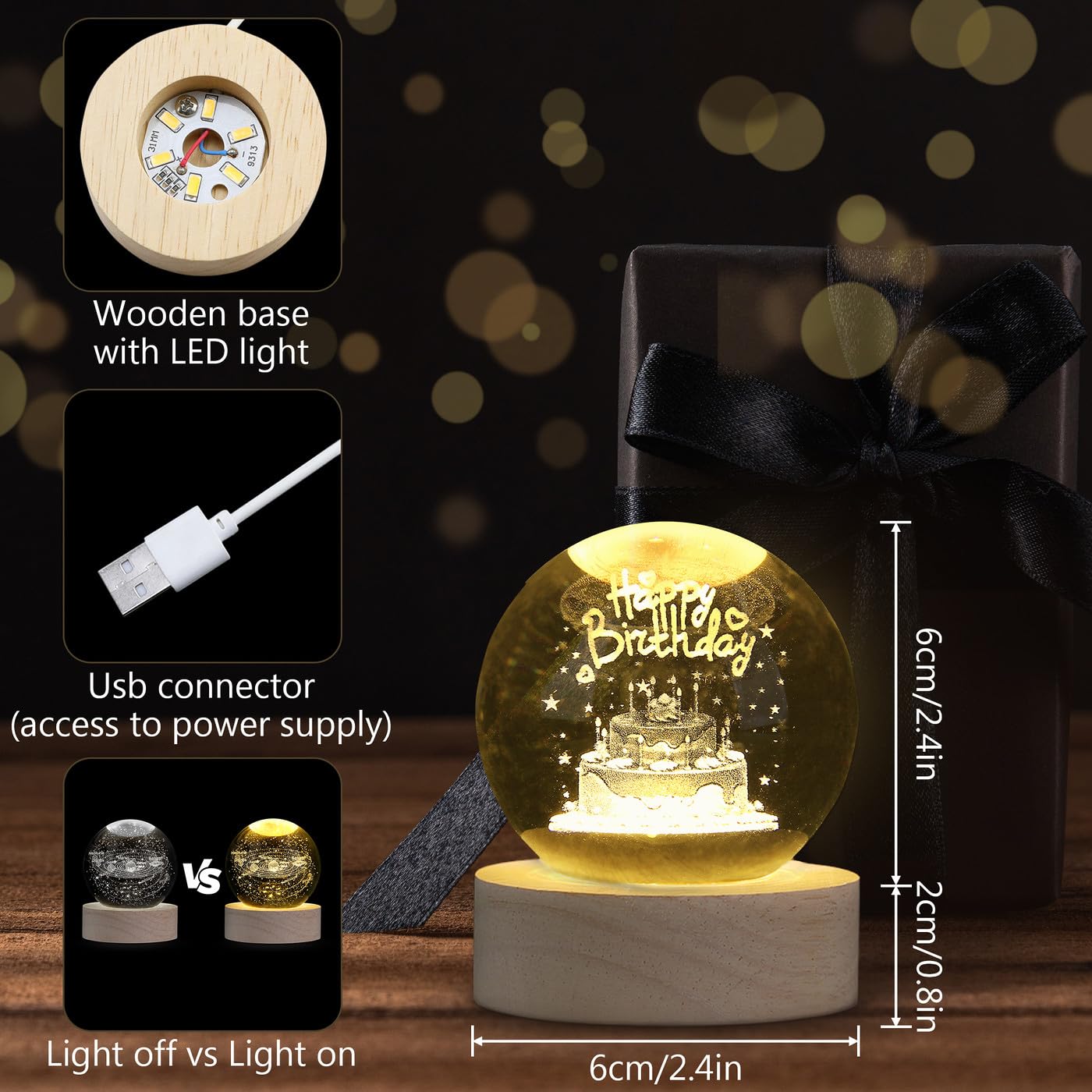 MAIBAOTA Birthday Decor Crystal Ball 2.4 Inches Glass Ball Birthday Gifts for Women Crystal Decorations Figurines Sphere for Hom