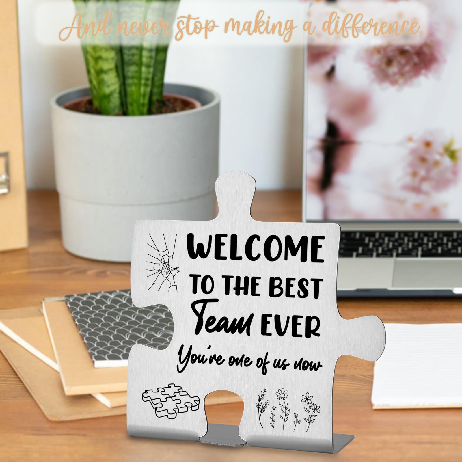Welcome to the Team Desk Sign, New Employee Gift for Coworker Office Staff, Youre One of Us Now Puzzle Plaque, Motivational Team