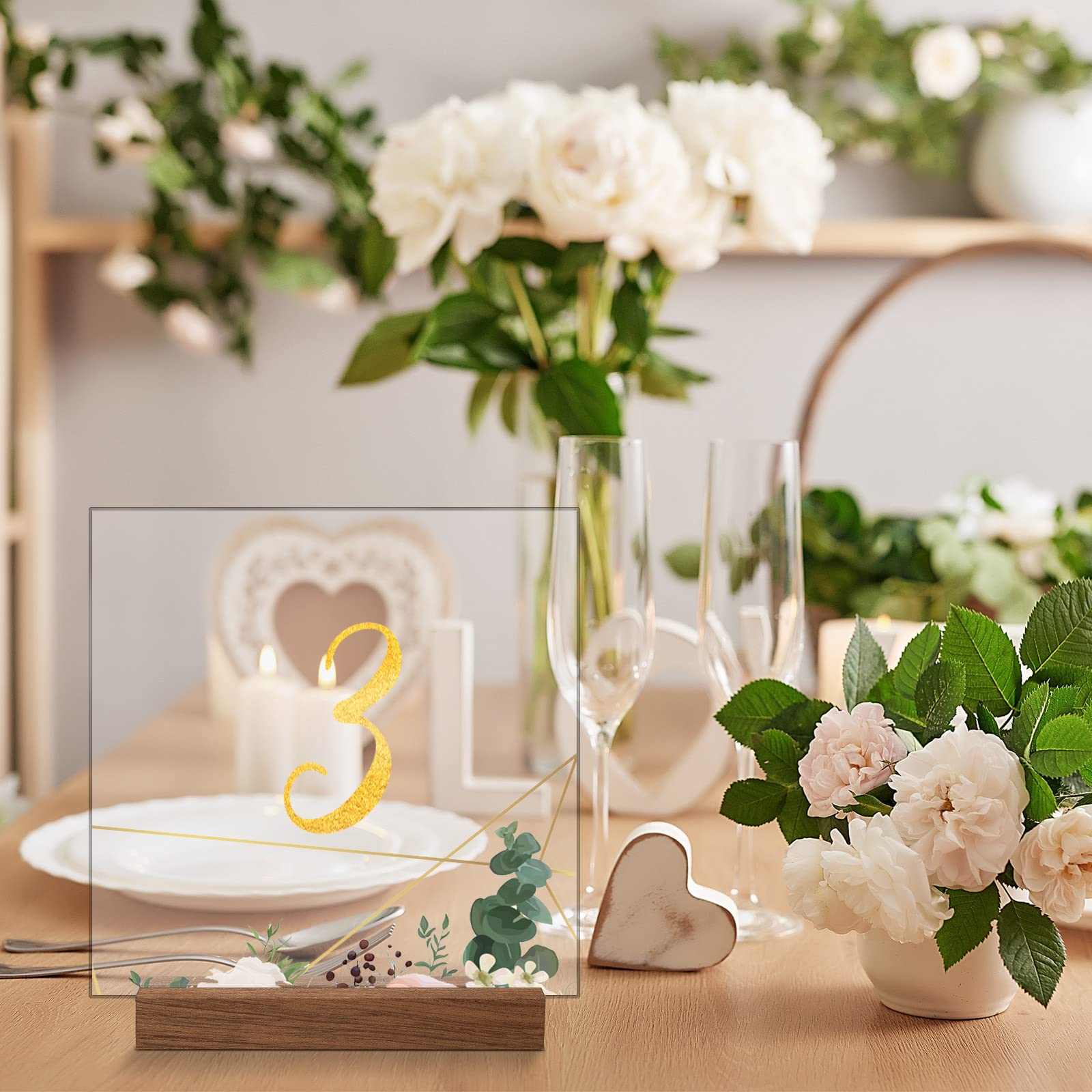 Roowest 24 Pcs 24 Pcs 4.5x1.1 Inches Wood Place Card Holders Table Number Stands for 5x7 Inch, 1/8 Inch Thick Sign Rustic Menu H
