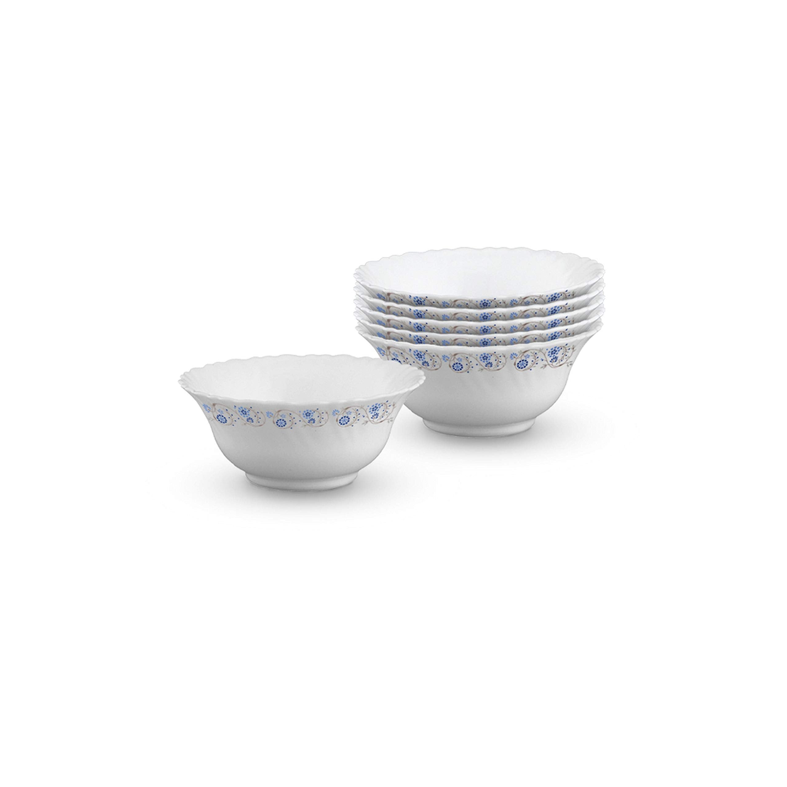 Larah By Borosil Opalware 4.5 Inch Veg Bowl, Set Of 6, White, 170 Ml