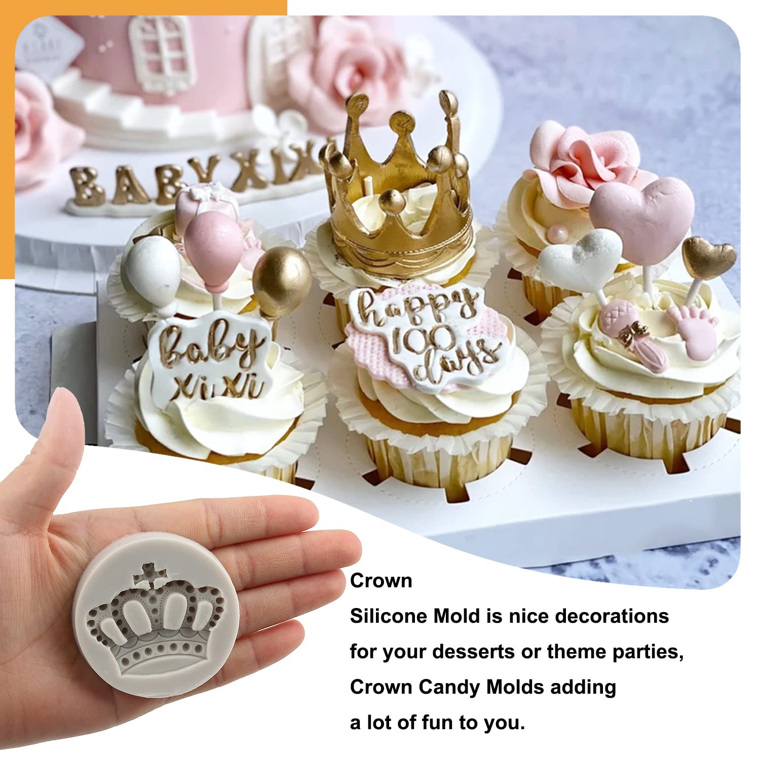 Sijiangmold Crown Fondant Molds 3D Crown Cake Decorating Silicone Mold For Baby Shower Cupcake Topper Cake Decoration Chocolate