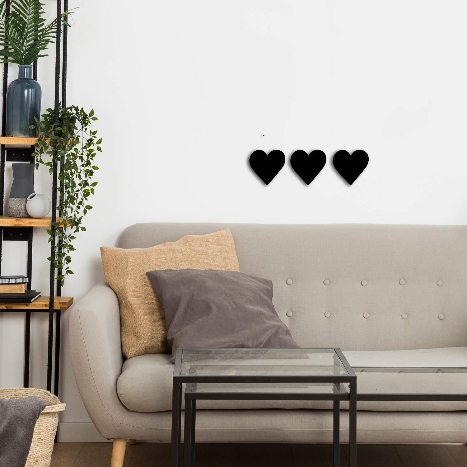 Ecraftindia Set Of 3 Hearts Black Engineered Wood Wall Art Cutout, Ready To Hang Home Decor, One Size (Wmdfco115)