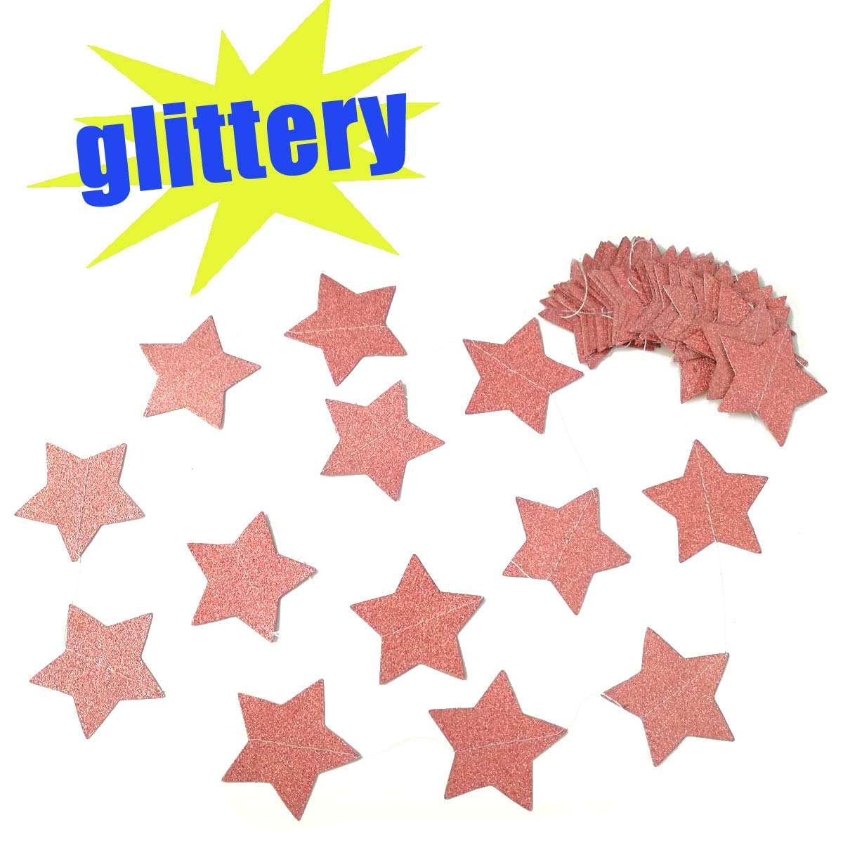 6 Pack Glitter Rose Gold Star Paper Garland Bridal Shower Wedding Bachelorette Party Birthday Party Bunting Banner Hanging Decor
