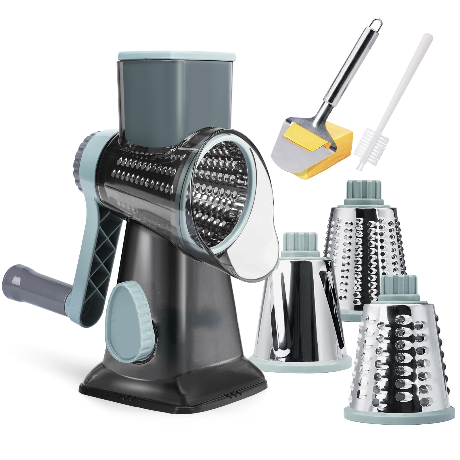 REDPANT Cheese Grater Hand Crank, Manual Cheese Shredder with 3 Interchangeable Blades, Rotary Cheese Grater with Strong Suction