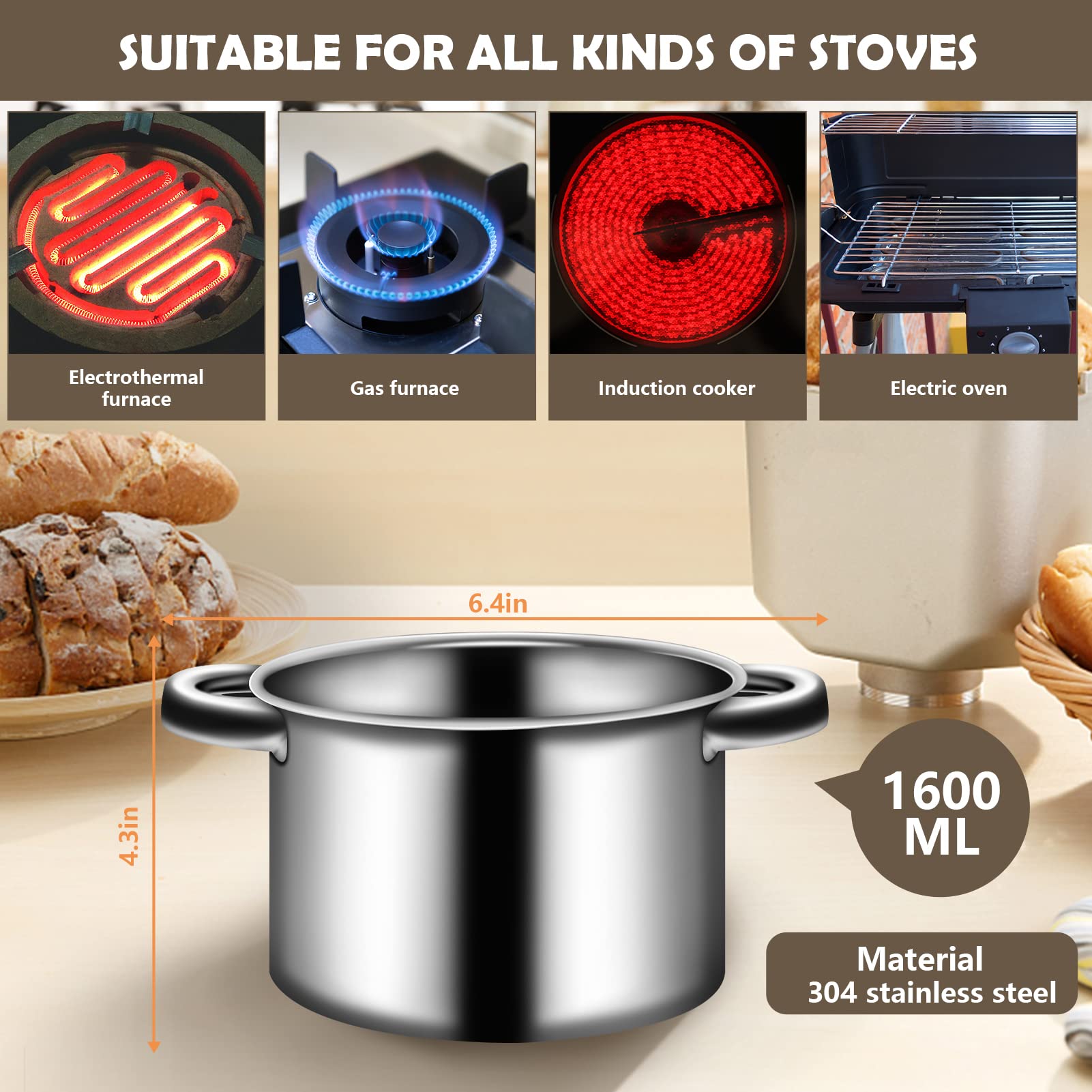 Artcome 5Pcs Double Boiler Melting Pot Set - 600Ml/0.6Qt Chocolate Melting Pot, 1600Ml/1.7Qt Stainless Steel Pot, Decorating Spo
