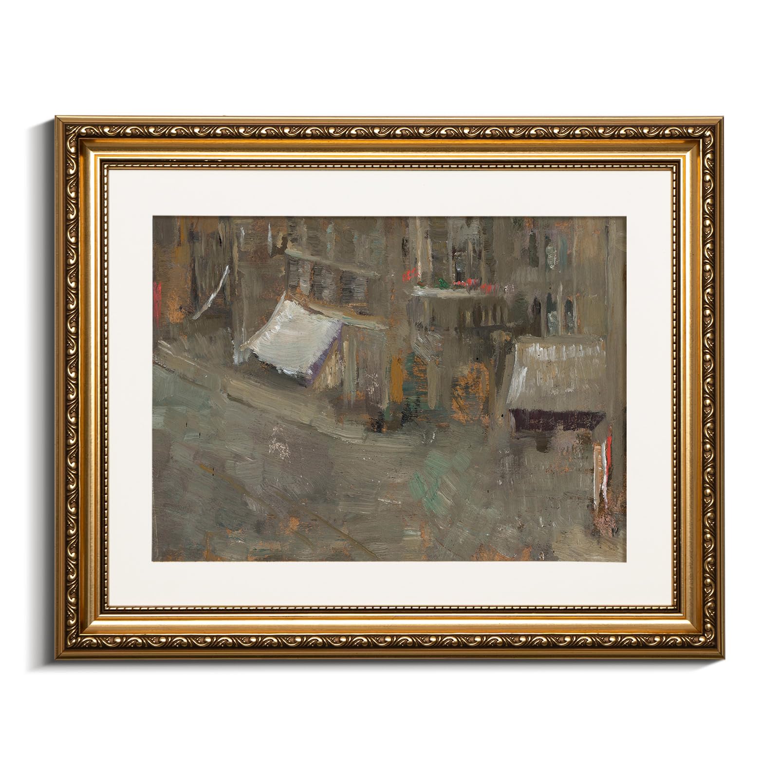 Viyyiea Gold Framed Wall Art Canvas Print Home Decor Dark Brush Landscape Abstract Shapes Oil Painting Vintage Wall Decor Boho D