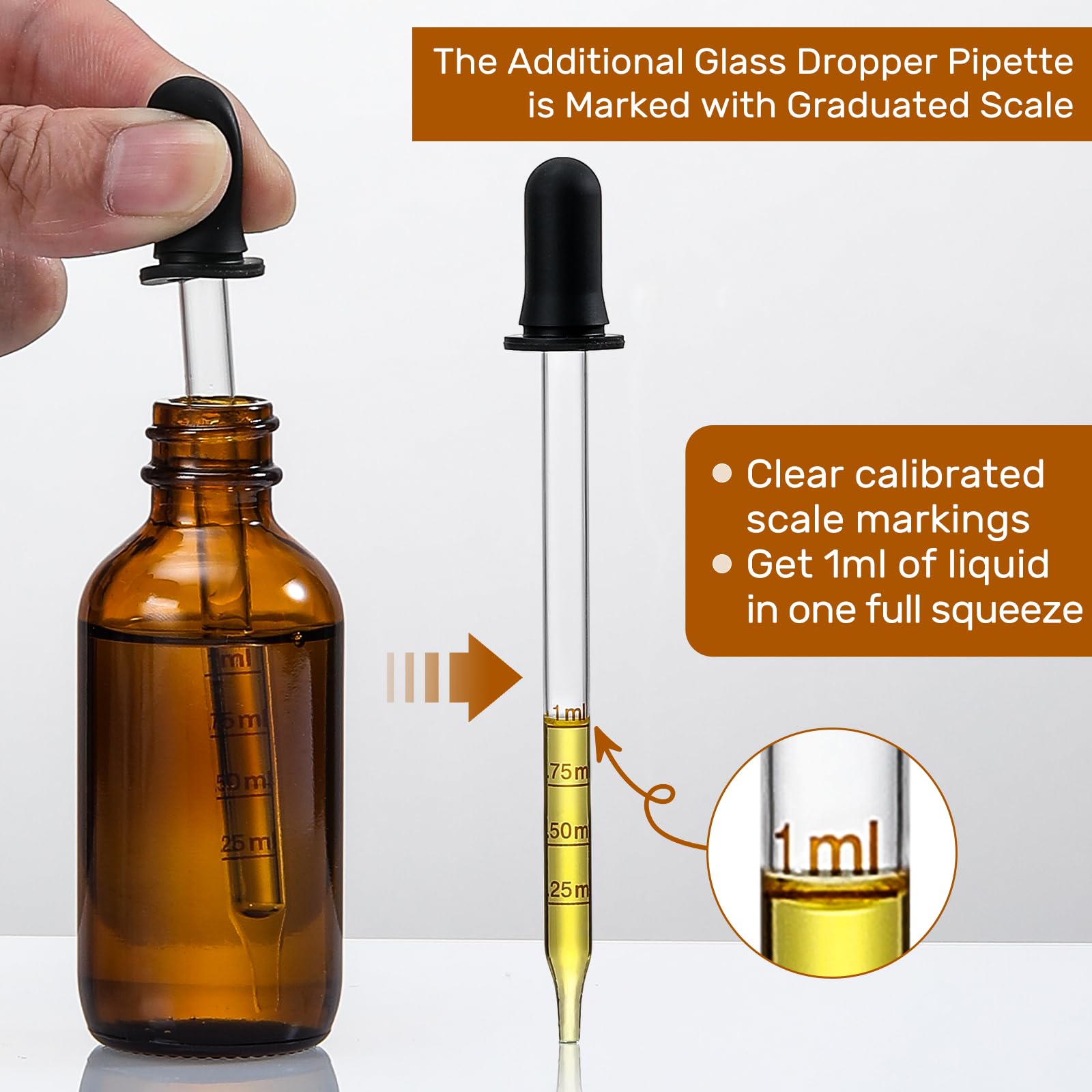 4 Pack, 4Oz Amber Glass Dropper Bottles Plus 2Pcs Graduated Calibrated Glass Pipettes (1Ml)- 120Ml Dark Brown Tincture Bottles W
