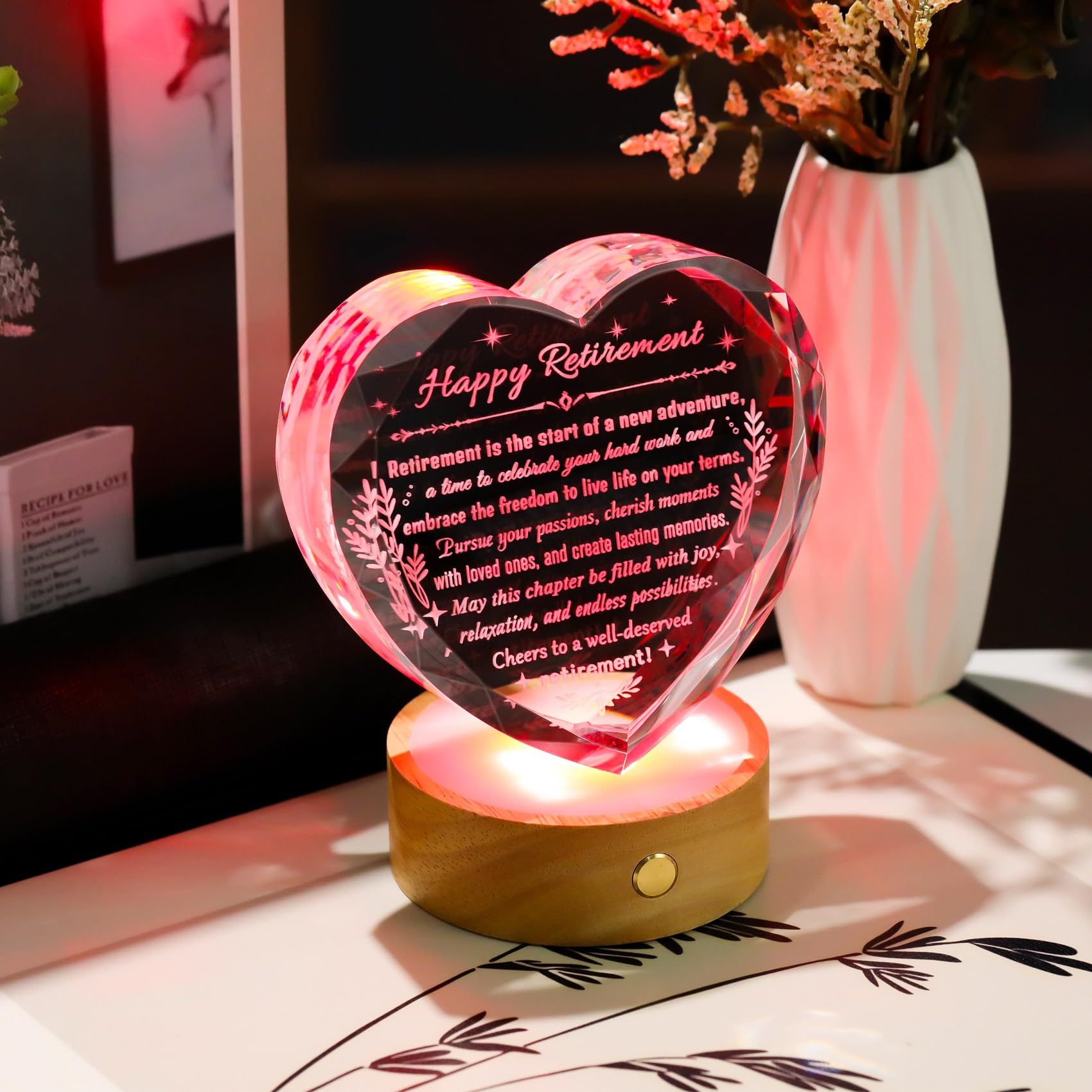 YWHL Retirement Gift for Woman Men, Crystal Heart Shape Happy Retirement Plaque Gifts for Retired Boss Coworker Friends, Going A