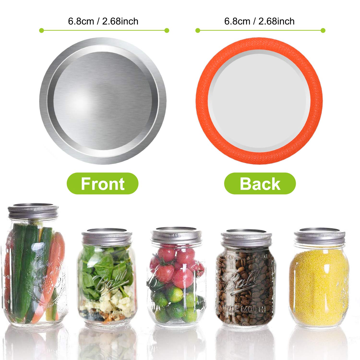 Mason Jar Lids Regular Mouth Canning Lids For Ball, Kerr Jars - 24-Count Split-Type With Leak Proof & Airtight Seal Features, Me