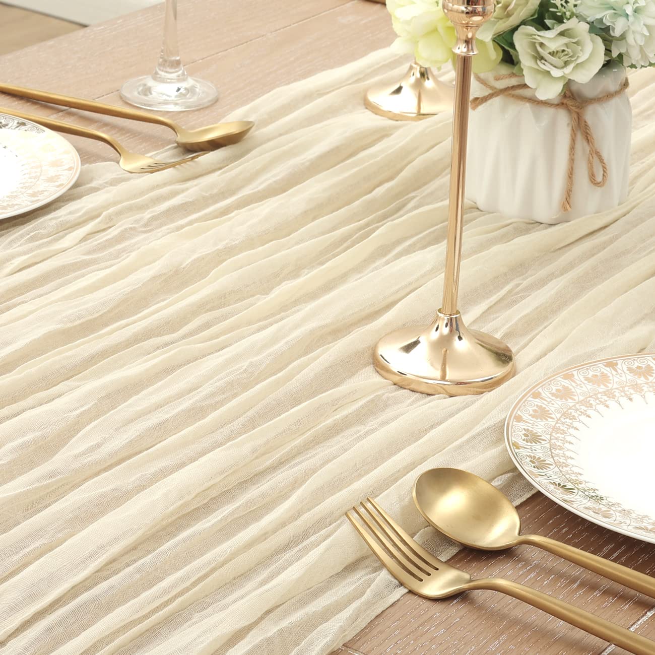 Socomi Cheesecloth Table Runner 14Ft Gauze Boho Rustic Beige Cheese Cloth Table Runner For Baby Shower Decoration Wedding Easter