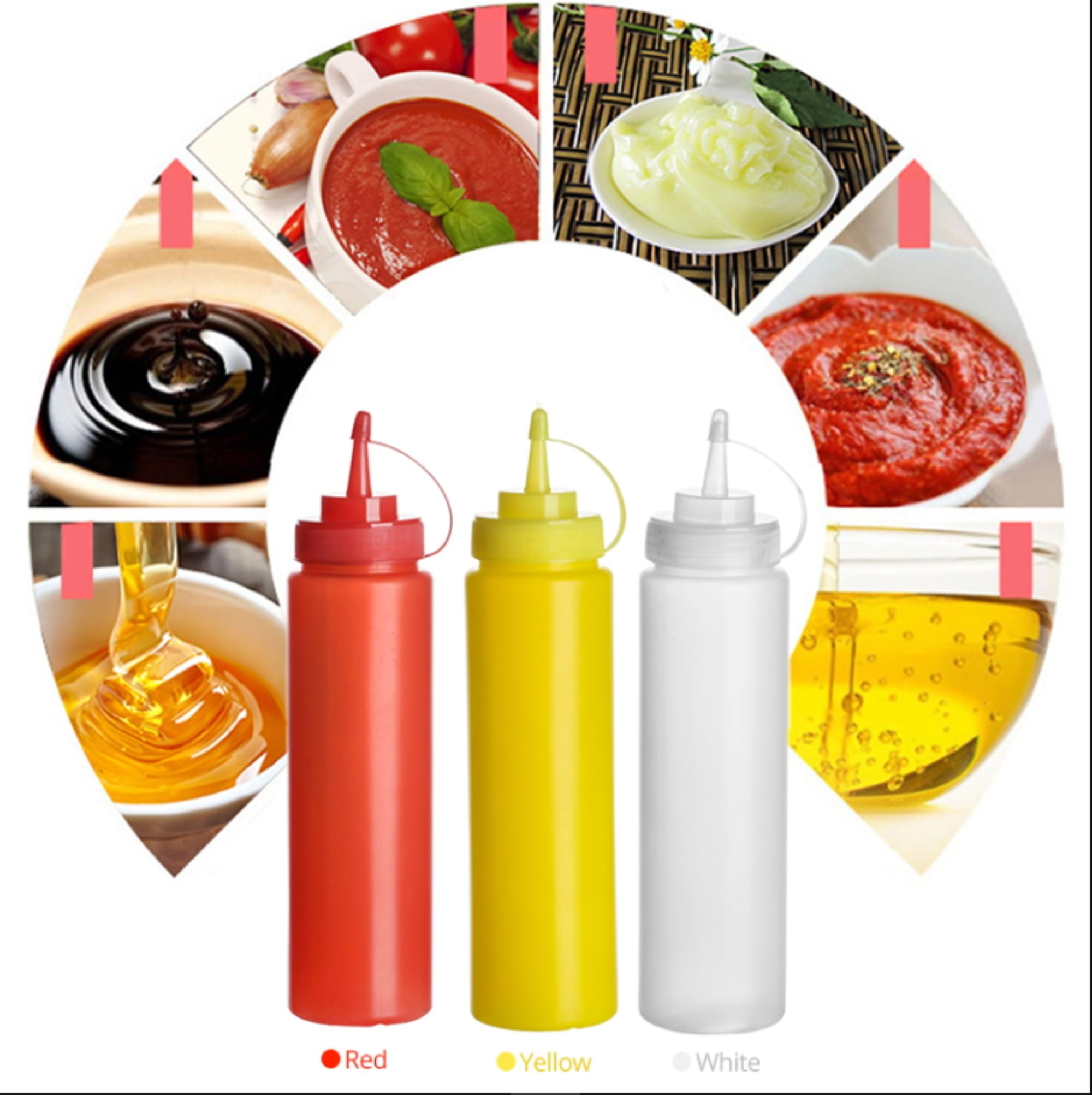 Condiments Squeeze Bottles For Ketchup, Mustard, Mayo, Dressing, Oil, Syrup, Vinegar, Sauces, Honey, Craft, Squirt Dispenser Wit