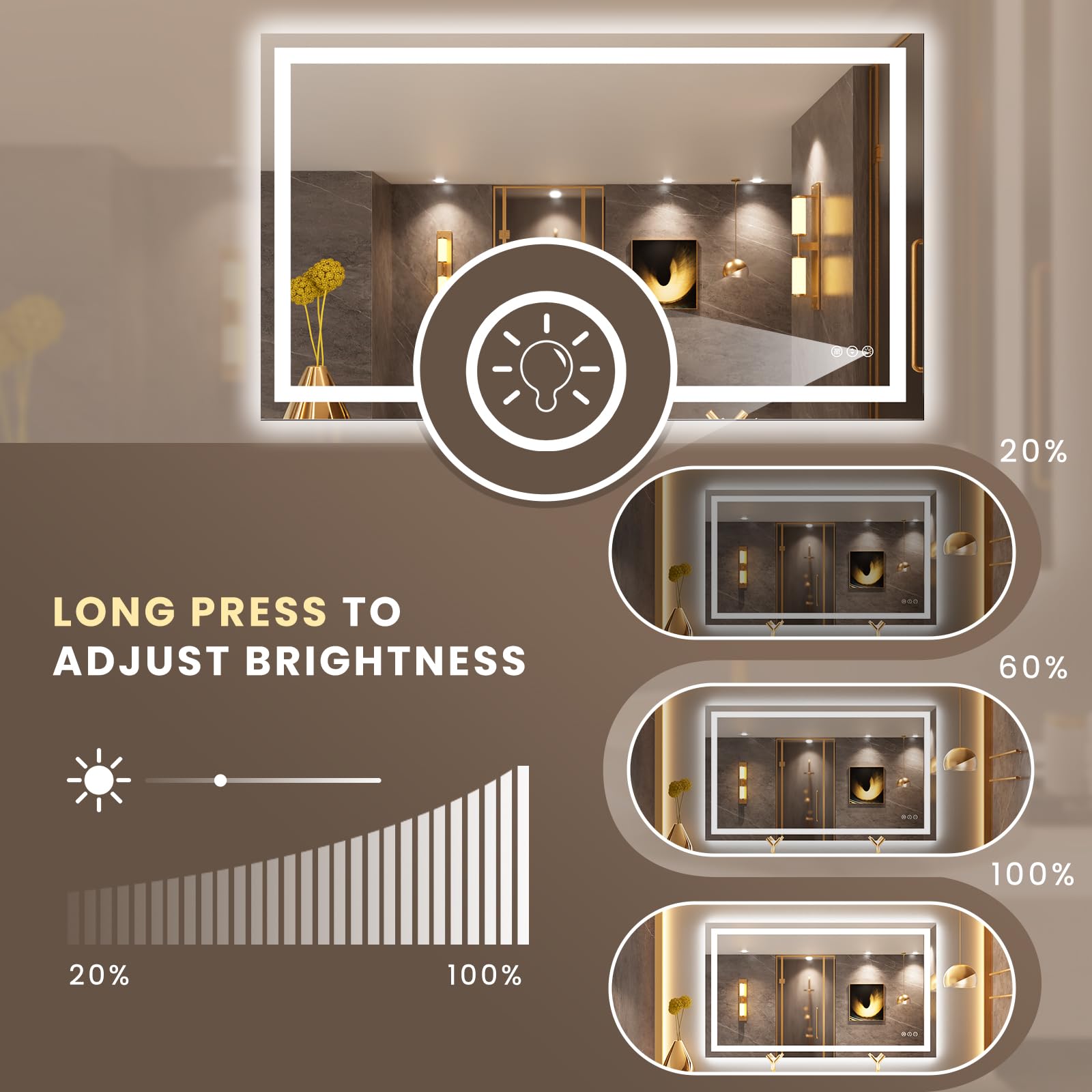 Loaao 50''X30'' Led Bathroom Mirror With Lights, Anti-Fog, Dimmable, Backlit + Front Lit, Lighted Bathroom Vanity Mirror For Wal