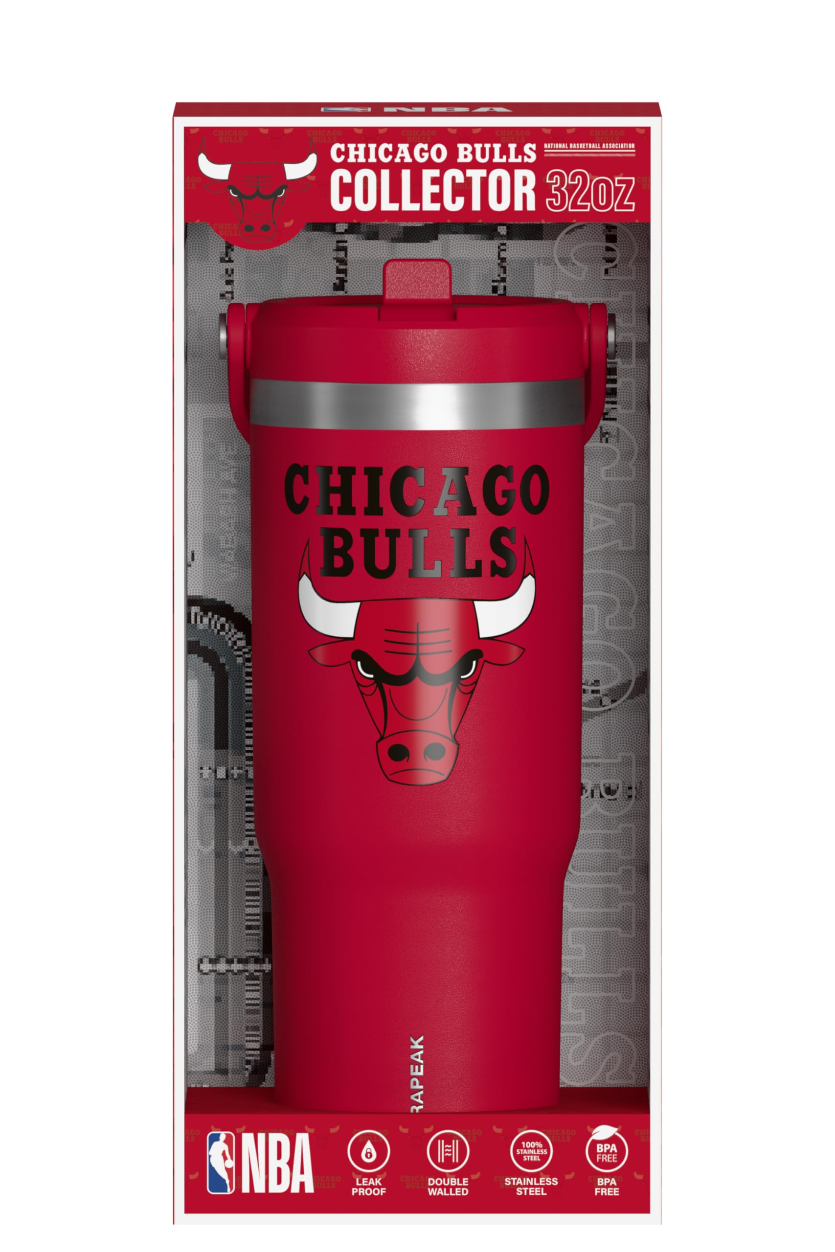 Hydrapeak X Nba Officially Licensed Chicago Bulls 32Oz Nomad Stainless Steel Tumbler With Handle And Straw Lid, Leakproof Water