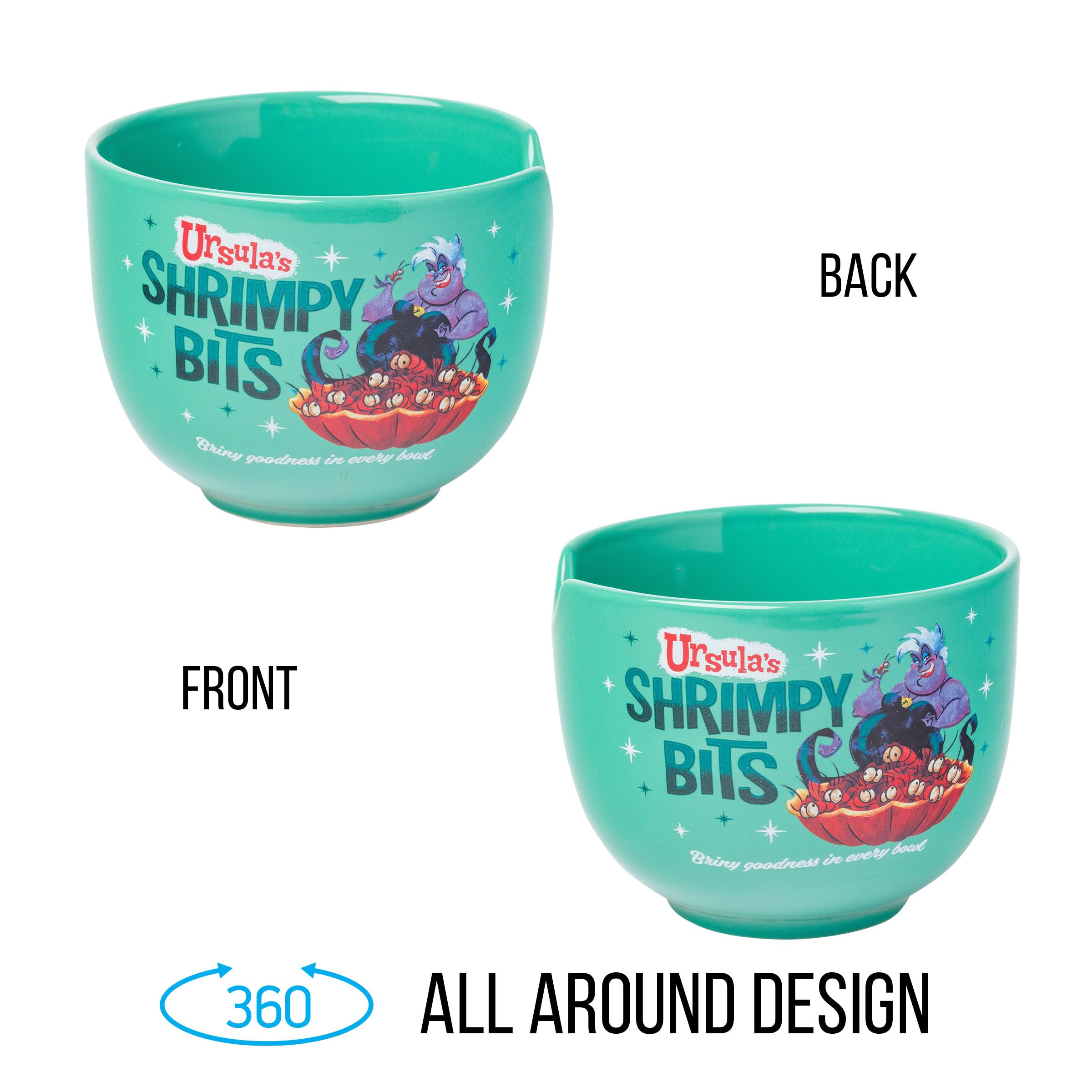 Silver Buffalo Disney Villains Little Mermaid Ursula'S Shrimpy Bits Ceramic Ramen Noodle Rice Bowl With Chopsticks, Microwave Sa