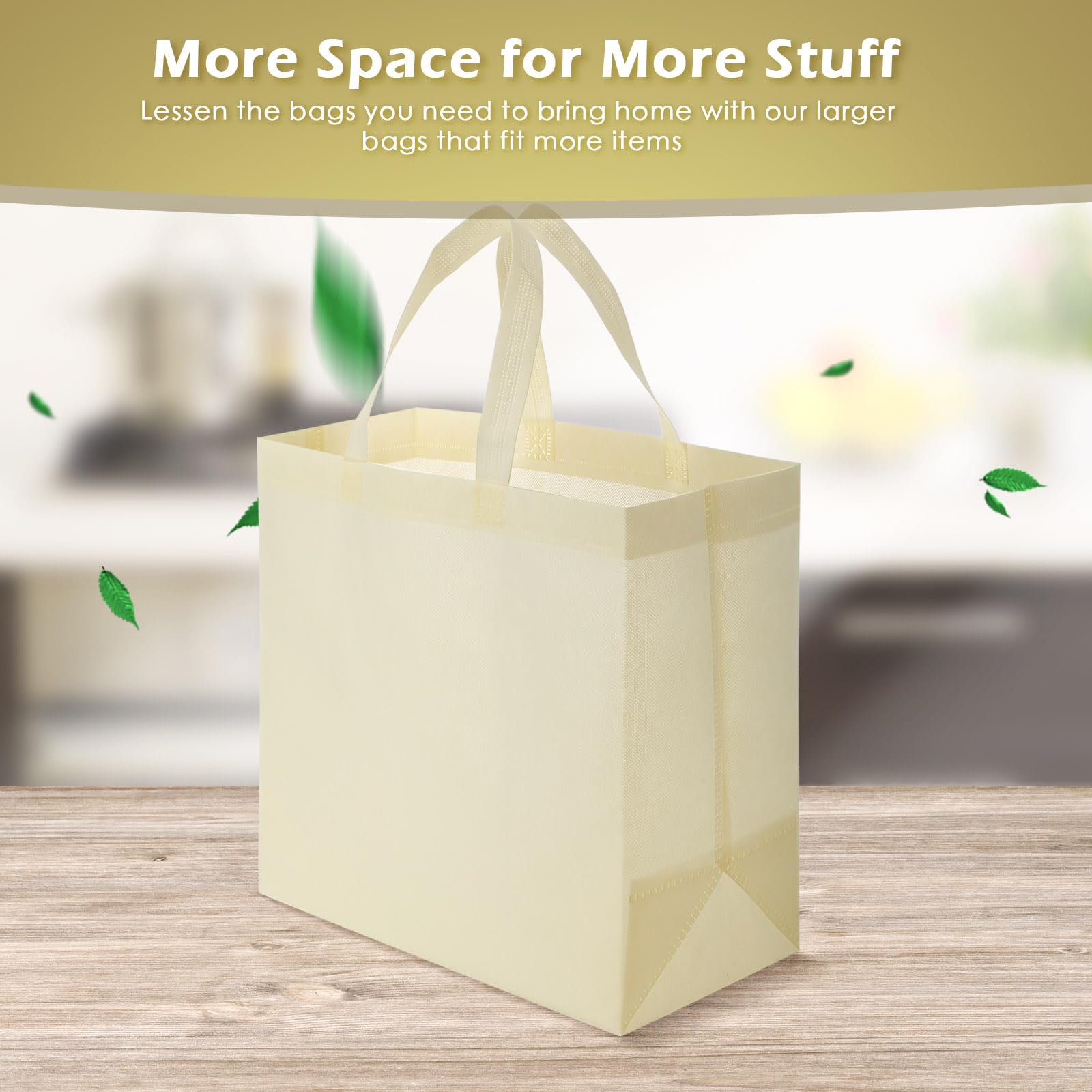 100 Pieces Reusable Totes Bag Set Non Woven Grocery Bag With Handles Fabric Portable Tote Bag Bulk(Beige)