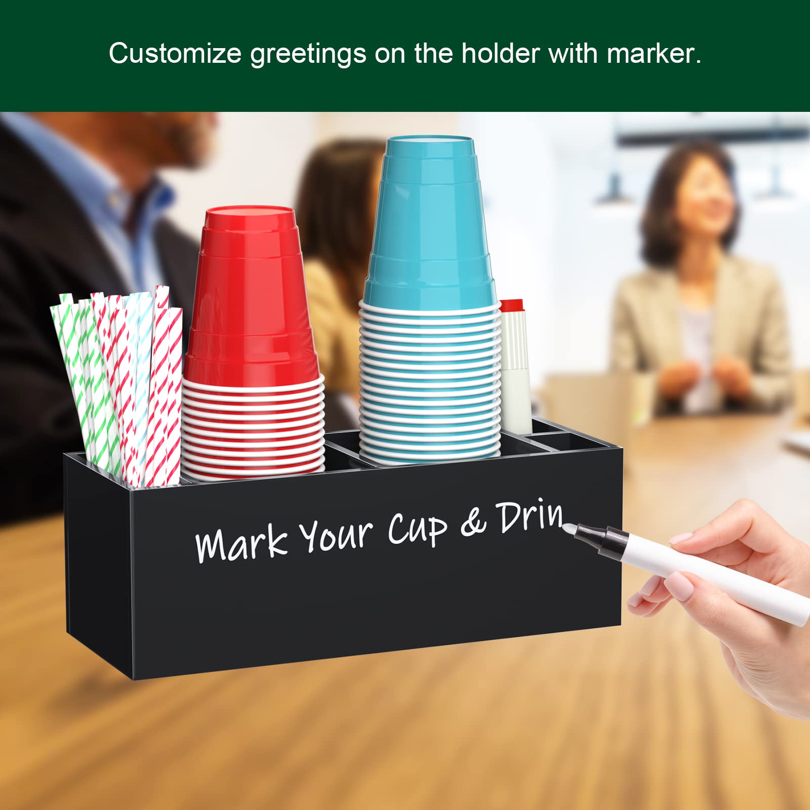 Bosscasa Double Cup Holder With Marker Slot, Party Cup Dispenser Acrylic Cup Organizer Mark Your Cup And Drink Up Caddy Modern B