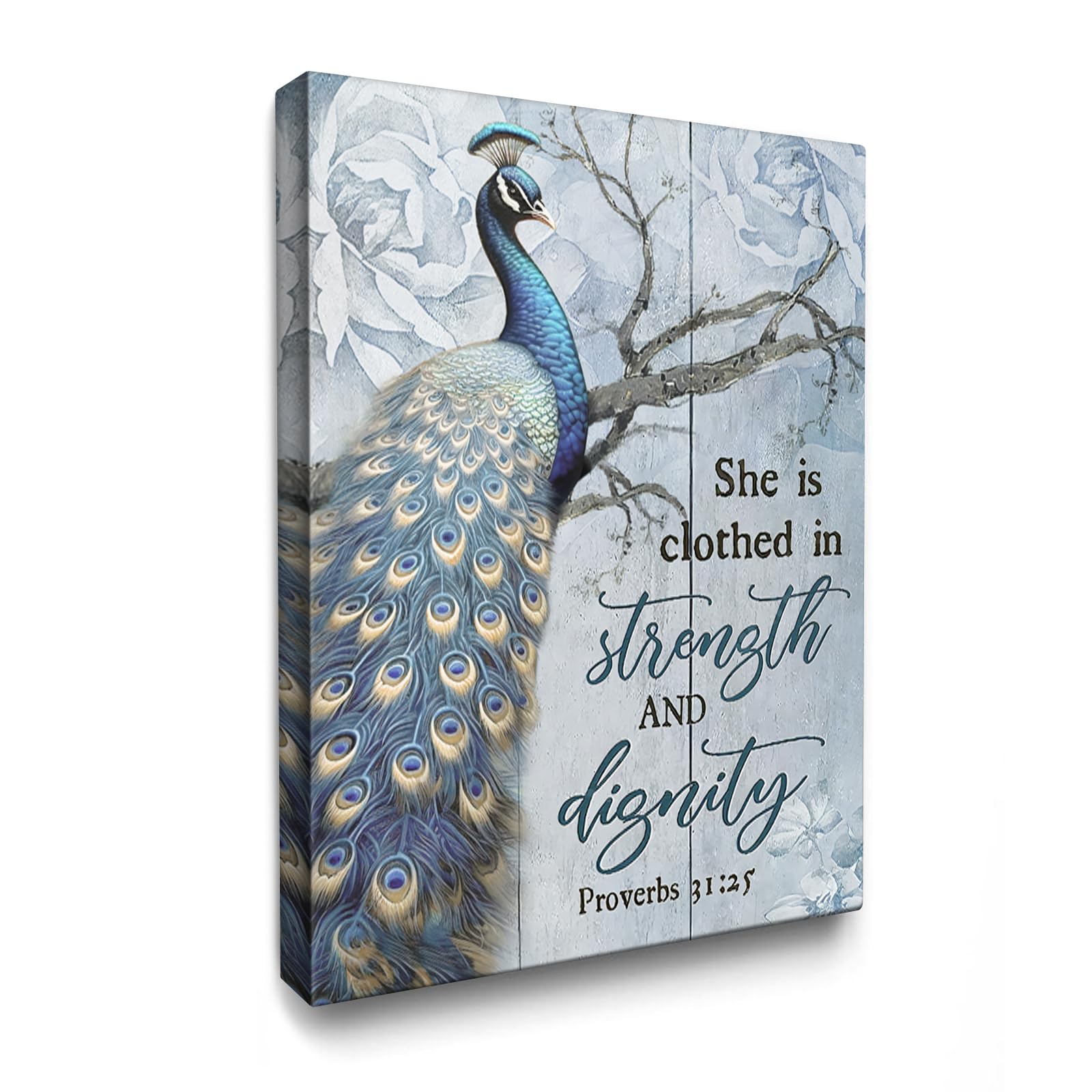 Luslya Peacock Canvas Wall Art Peacock Picture Wall Decor Framed Bible Verse Inspirational Quotes Posters Home For Living Room B