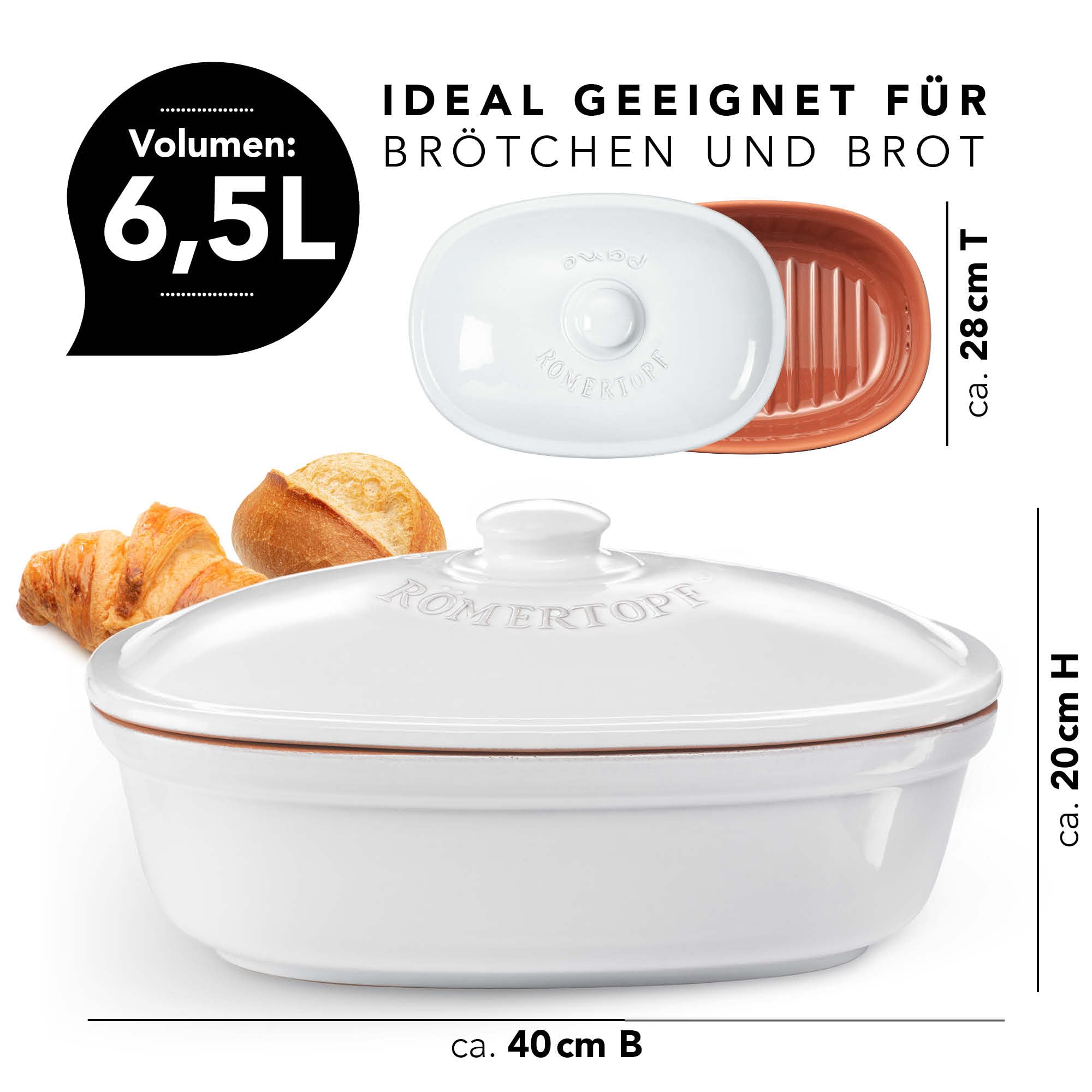 Rmertopf Oval Ceramic Bread Freshness Pot | Natural Ceramic - Ideal For Storing Bread And Pastries - 15.7''X11''X7.8'' - Terraco