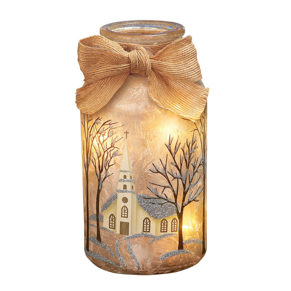 Collections Etc Frosted Christmas Mason Jar Table Lamps