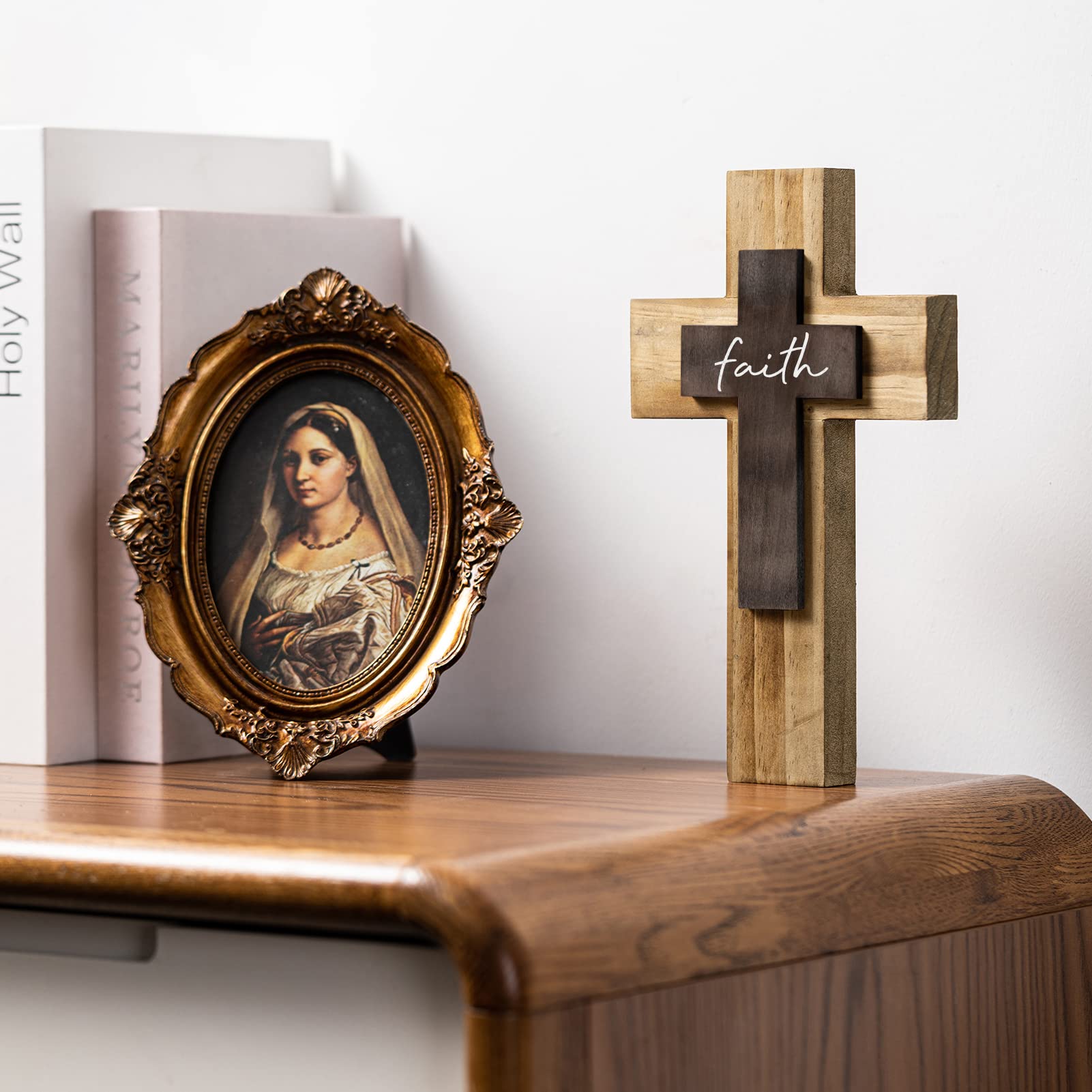 OKSQW Wall Wooden Cross Christians Crosses Spiritual Religious Cross With Hook Christmas Wall Hanging Handmade Nature Wood Color