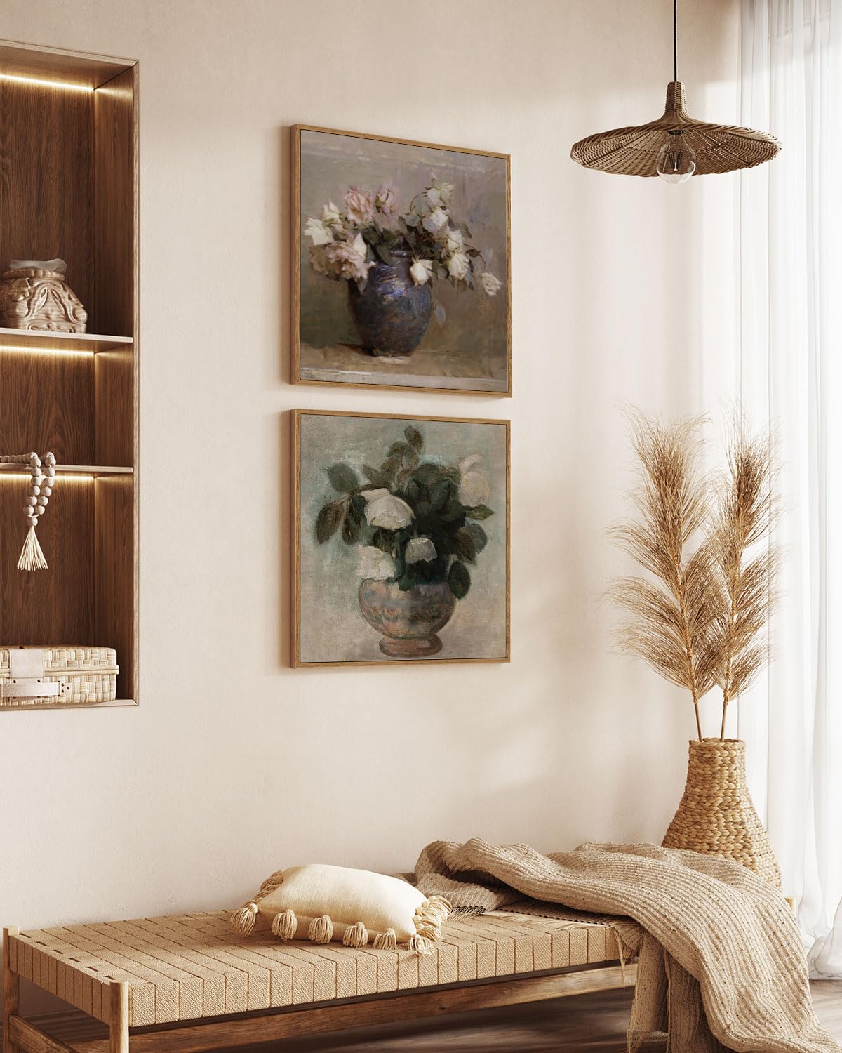 Insimsea Square Framed Canvas Wall Art, Flowers Decor Flowers In Vase Wall Paintings, Floral Pictures For Bedroom Bathroom Art W
