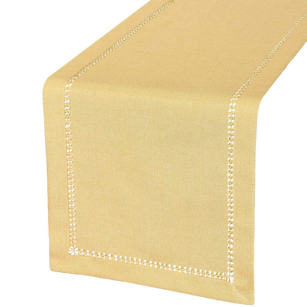 Grelucgo Handcrafted Solid Color Dining Table Runner, Dresser Scarf, Double-Hemstitched (Yellow, 14 X 72)